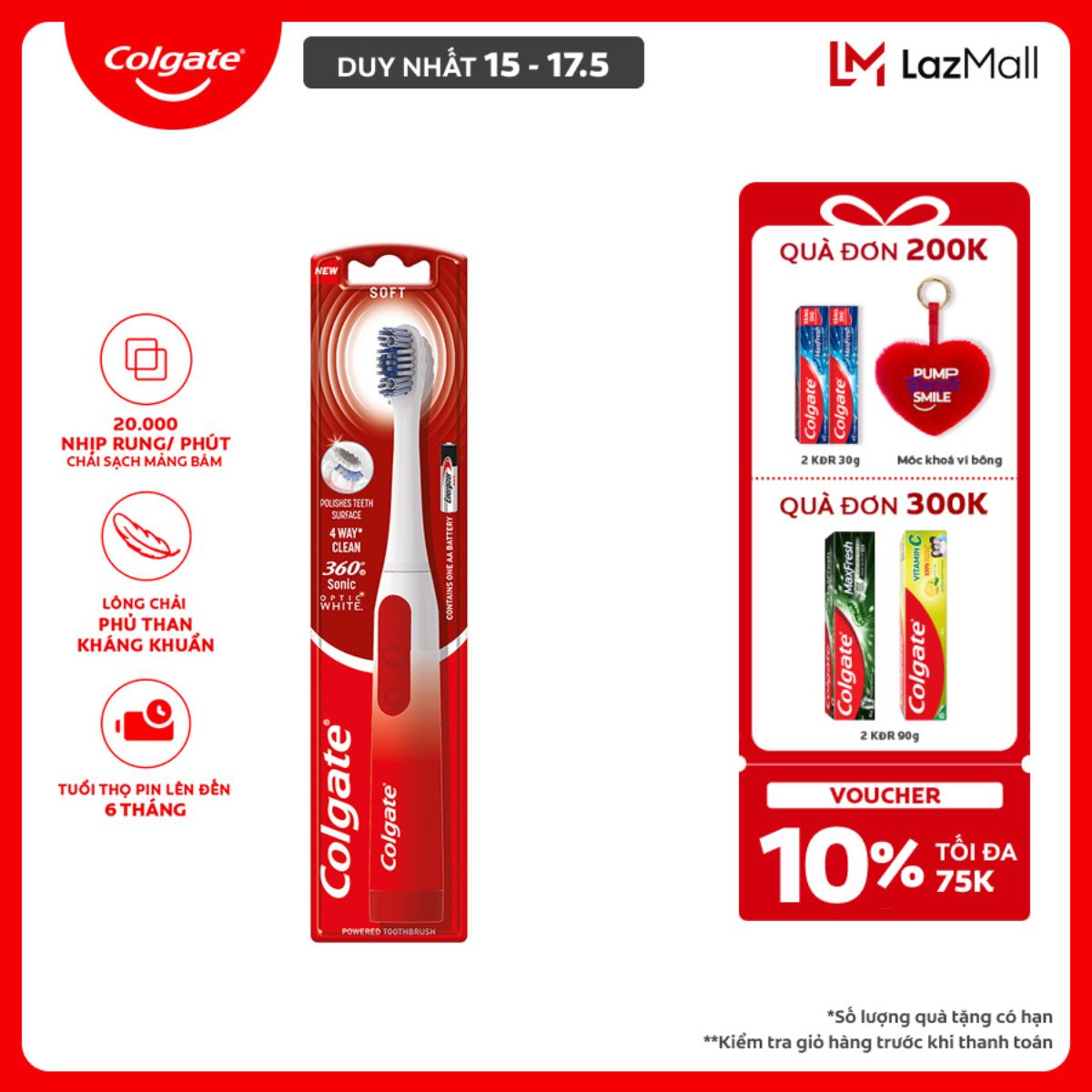 Bàn chải điện Colgate 360 Sonic Charcoal - Thiết kế hiện đại, lông chải phủ than kháng khuẩn