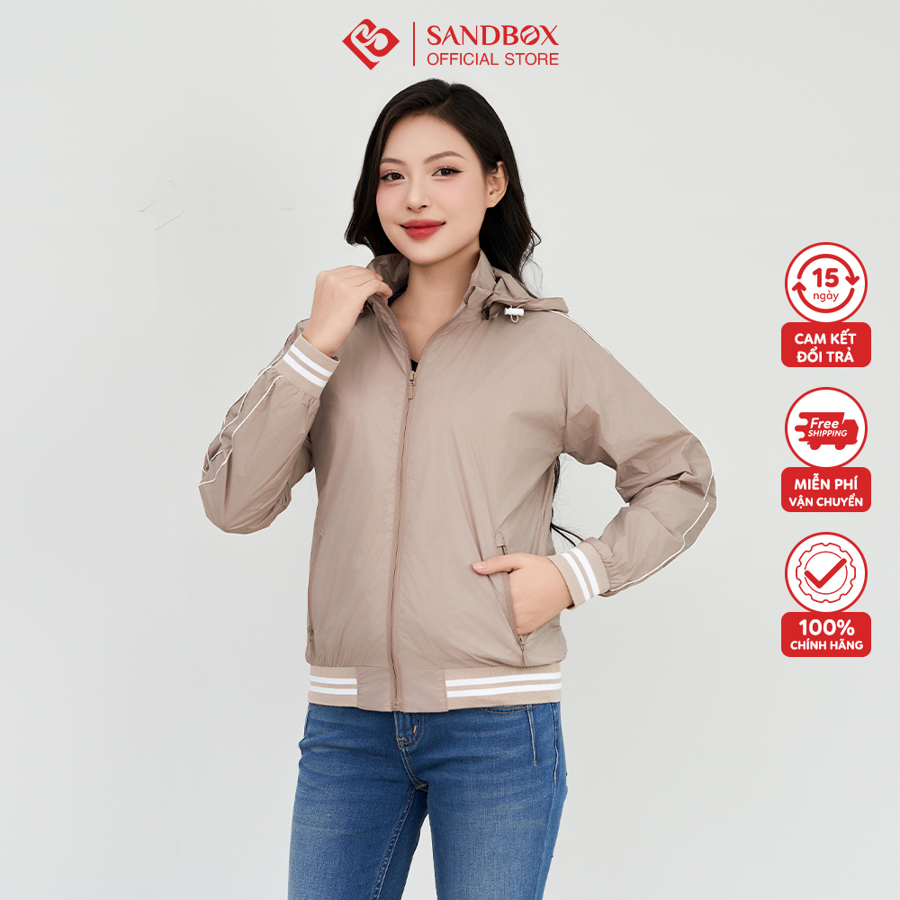 Áo khoác nữ SANDBOX áo gió chất mỏng 2 lớp cao cấp chống nước nhẹ thiết kế mũ có thể tháo rời tiện d