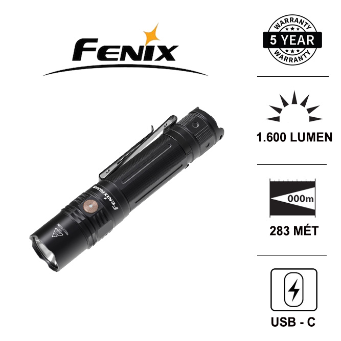 Đèn pin chuyên dụng nhỏ gọn FENIX PD36R độ sáng 1600lm chiếu xa 283 m pin 21700 5000mAh cổng sạc Typ