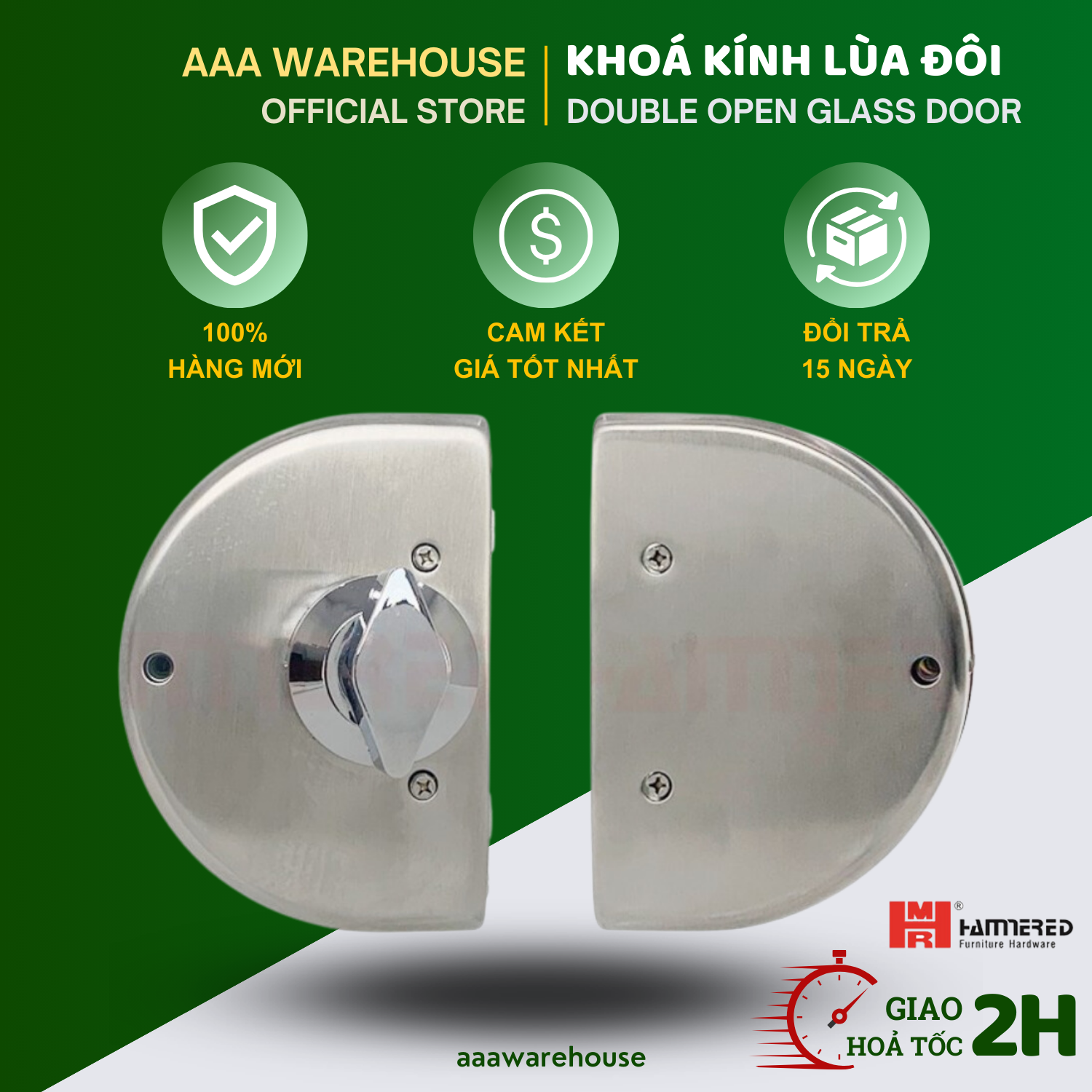 Chính hãng] Khoá kính bán nguyệt đôi HAMMERED cửa lùa kính cường lực 8-12mm khoá chốt cửa kính