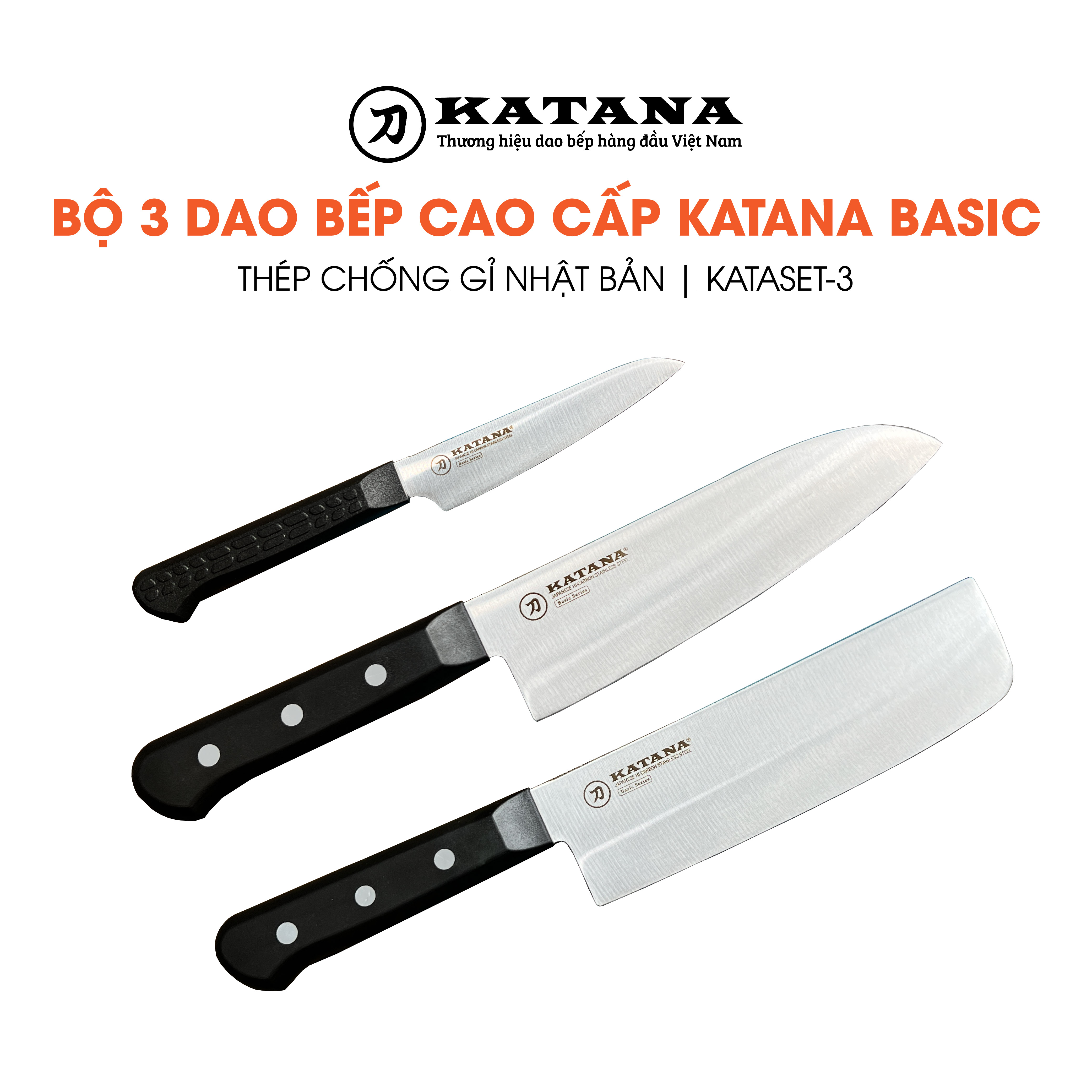 [TRỢ GIÁ] Bộ dao làm bếp cao cấp 3 món siêu sắc KATANA Basic thép không gỉ chất lượng xuất khẩu Nhật Bản - RẺ VÔ ĐỐI