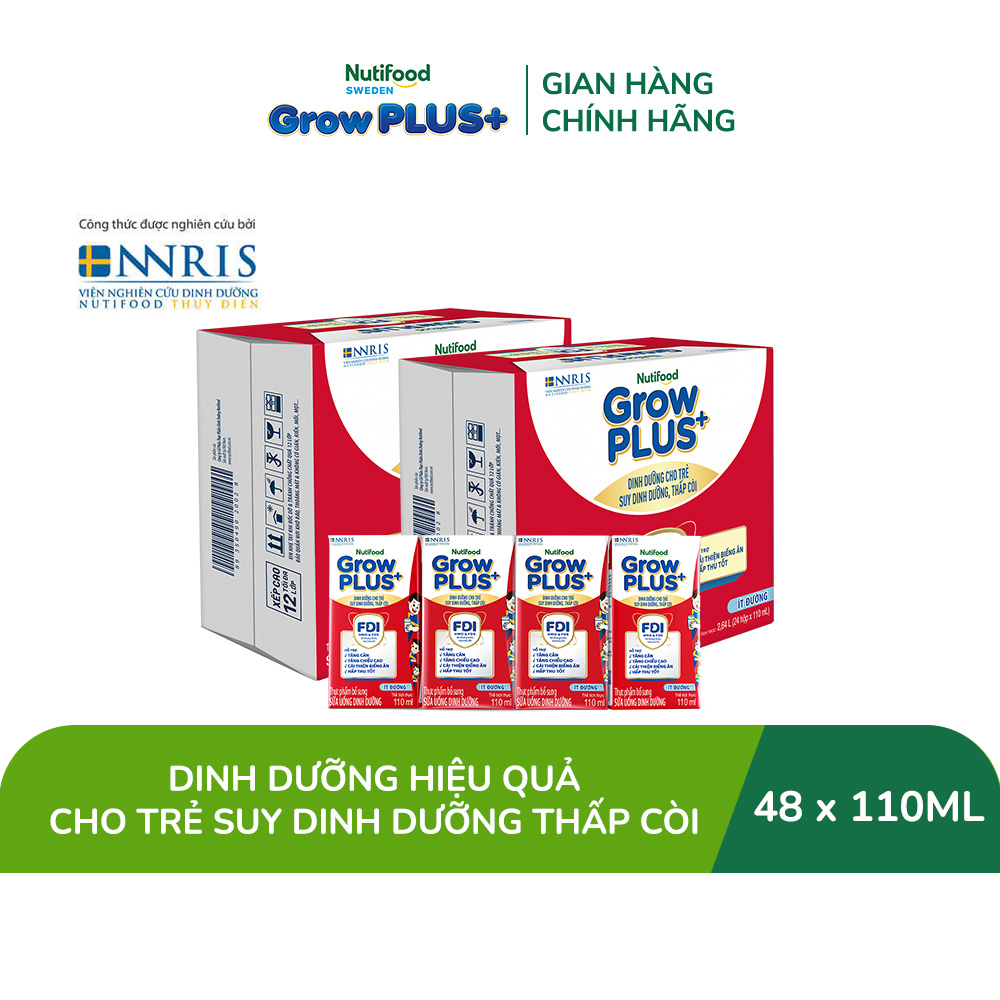 Combo 2 Thùng 24 hộp Sữa Nước Pha Sẵn Nutifood GrowPLUS+ Suy Dinh Dưỡng (Đỏ) - Hỗ Trợ Tăng Cân Tăng Chiều Cao Ít đường 110ml - Trên 1 tuổi (Bao bì tùy đợt nhập hàng)