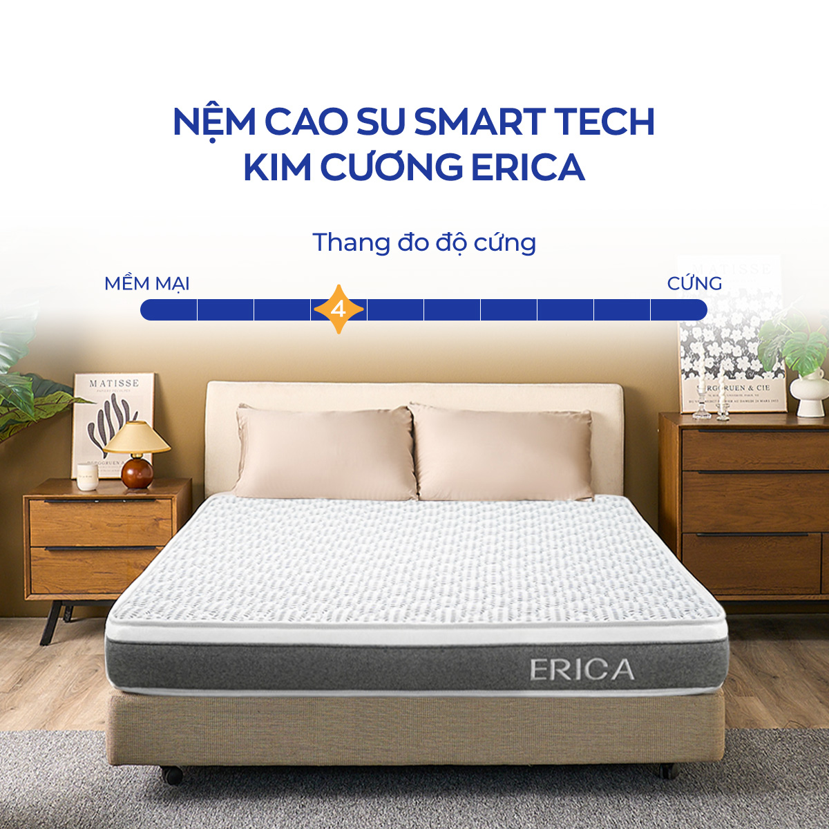 [TRẢ GÓP 0%] Nệm Cao su Tổng Hợp Kim Cương Erica Kết Hợp Từ Cao Su Thiên Nhiên Bông Ép và Foam Giúp 