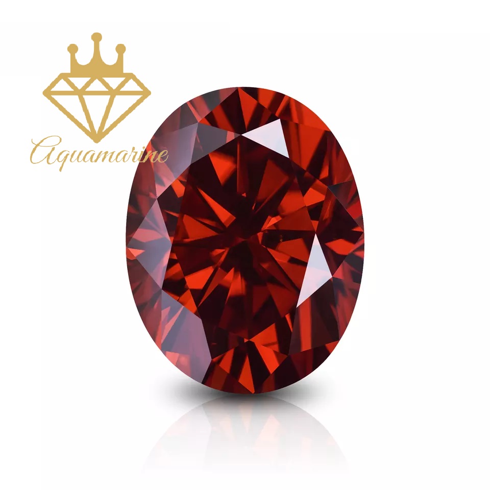 (Size 9x12 mm) Kim cương nhân tạo Moissanite giác cắt Oval màu đỏ