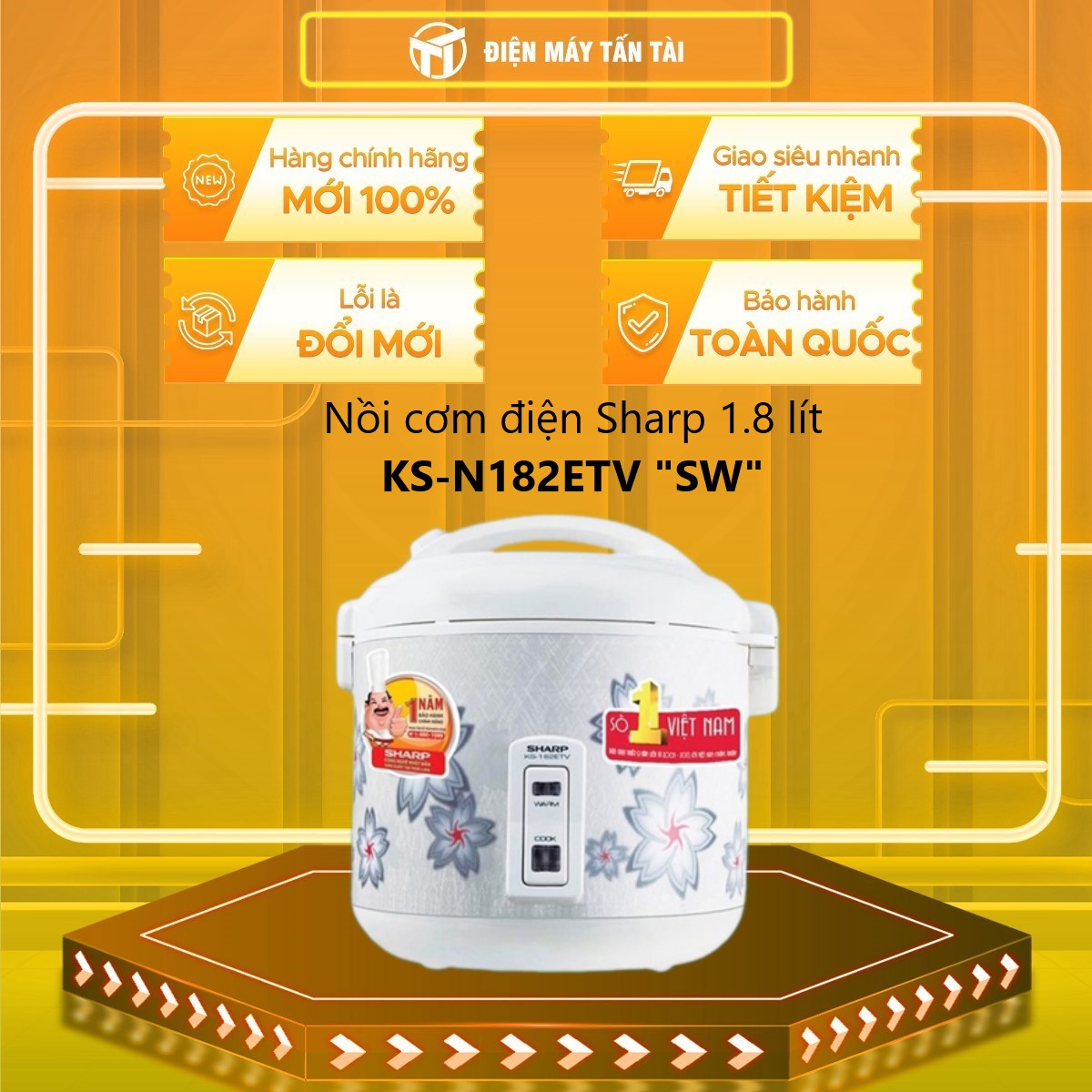 Nồi cơm điện Sharp KS-N182ETV/SW 1.8L, màu trắng, dung lượng 1.5kg, công nghệ nấu 2D