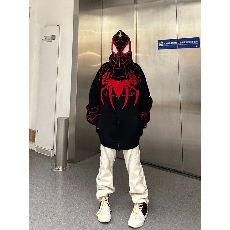 Áo hoodie mũ hình siêu nhân nhện khoá kéo cao form rộng nam nữ mặc đôi Áo khoác nỉ hình người nhện 3D nổi bật trẻ trung