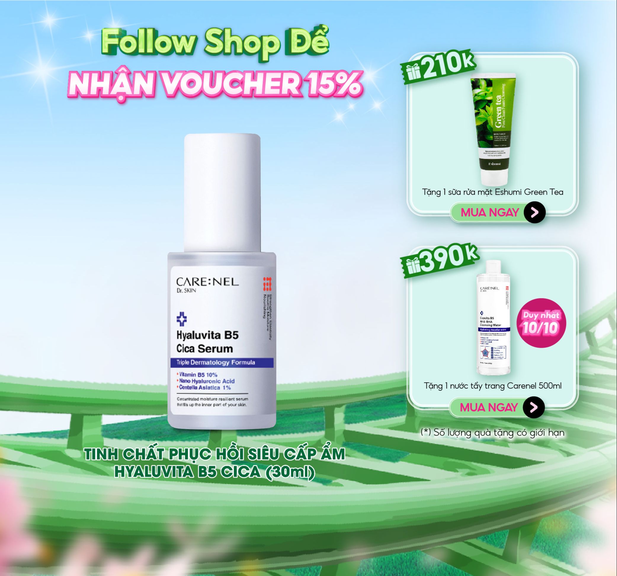 Minisize tinh chất dưỡng serum Carenel Hyaluvita B5 Cica Serum và kem dưỡng ngừa nám Anti-Melasma Ci