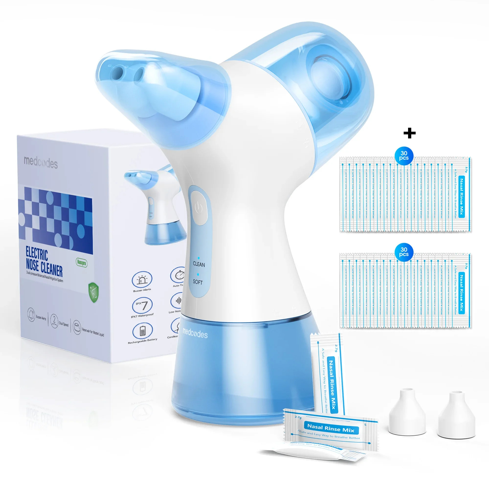 Hệ thống rửa mũi máy rửa xoang với bình chứa nước và bình thu gom nước thải - Dụng cụ làm sạch mũi giảm dị ứng