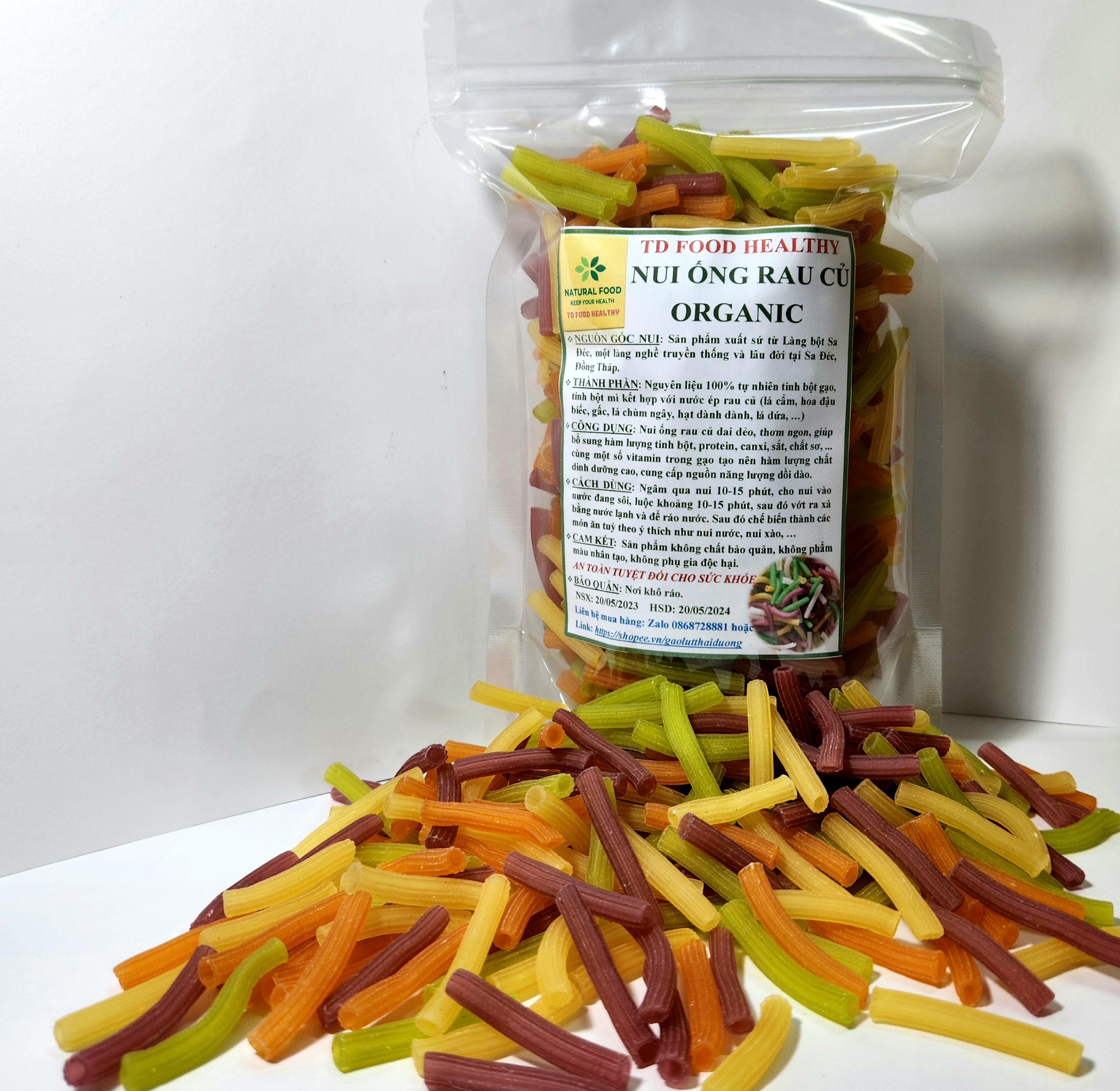 Nui rau củ NGŨ SẮC ỐNG DÀI túi 500g nui hữu cơ cho người ăn kiêng eatclean giảm cân bé ăn dặm