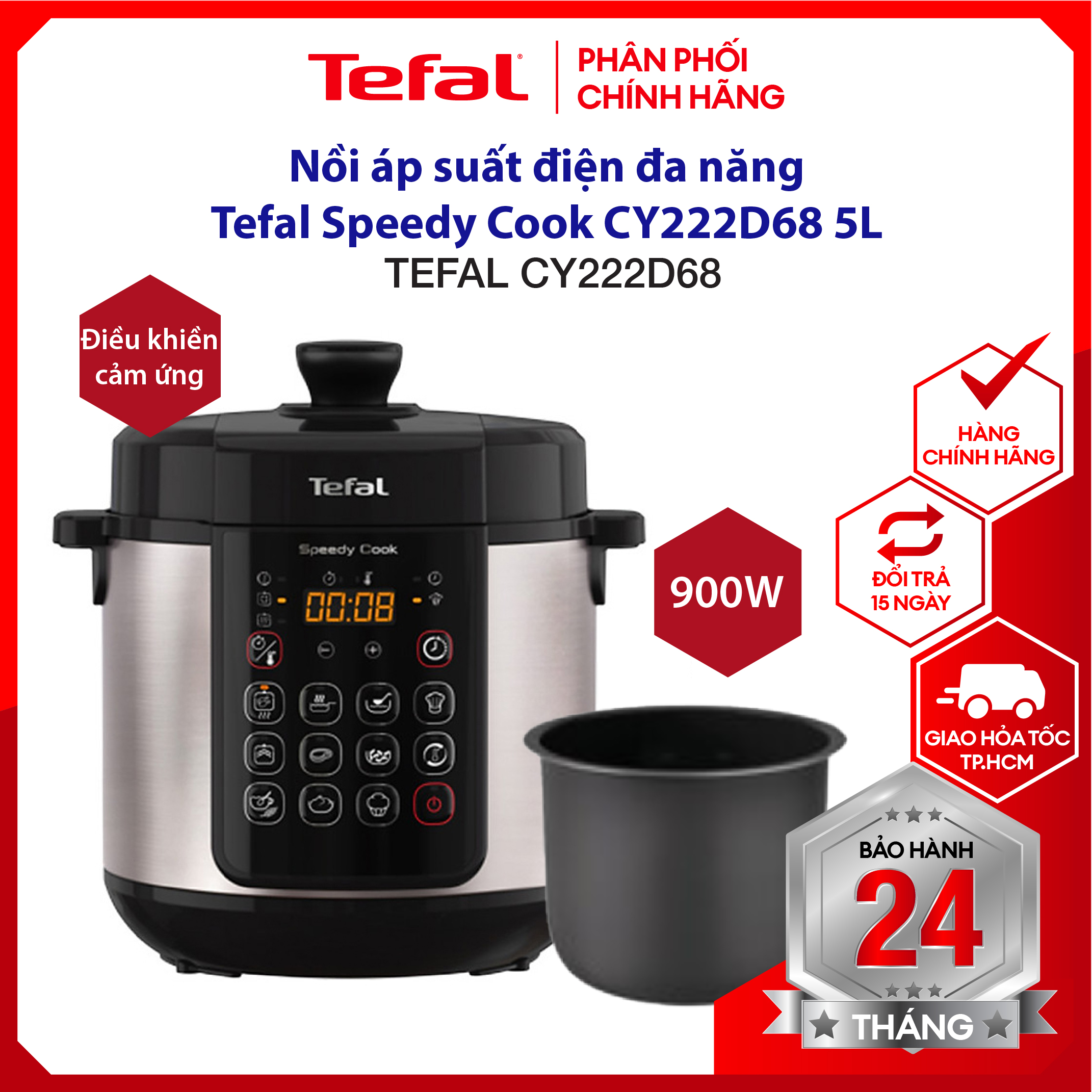 |HỎA TỐC 2H| Nồi áp suất điện đa năng Tefal Speedy Cook 5L CY222D68 - Công suất lớn 10 Chương trình