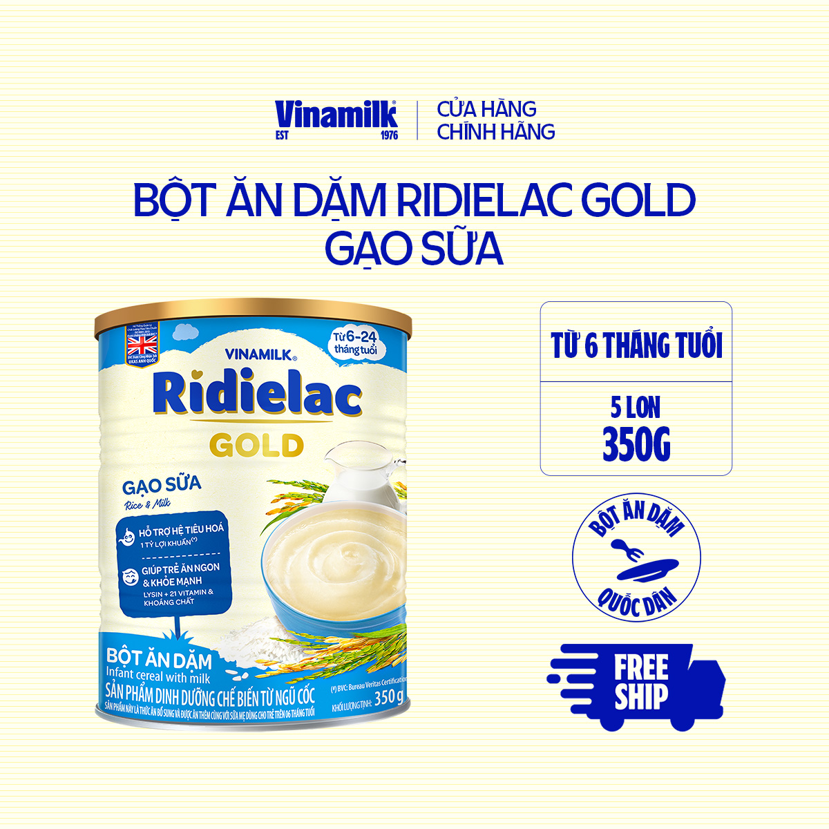 Combo 5 Hộp Bột Ăn Dặm Ridielac Gold Gạo Sữa - Hộp Thiếc 350g