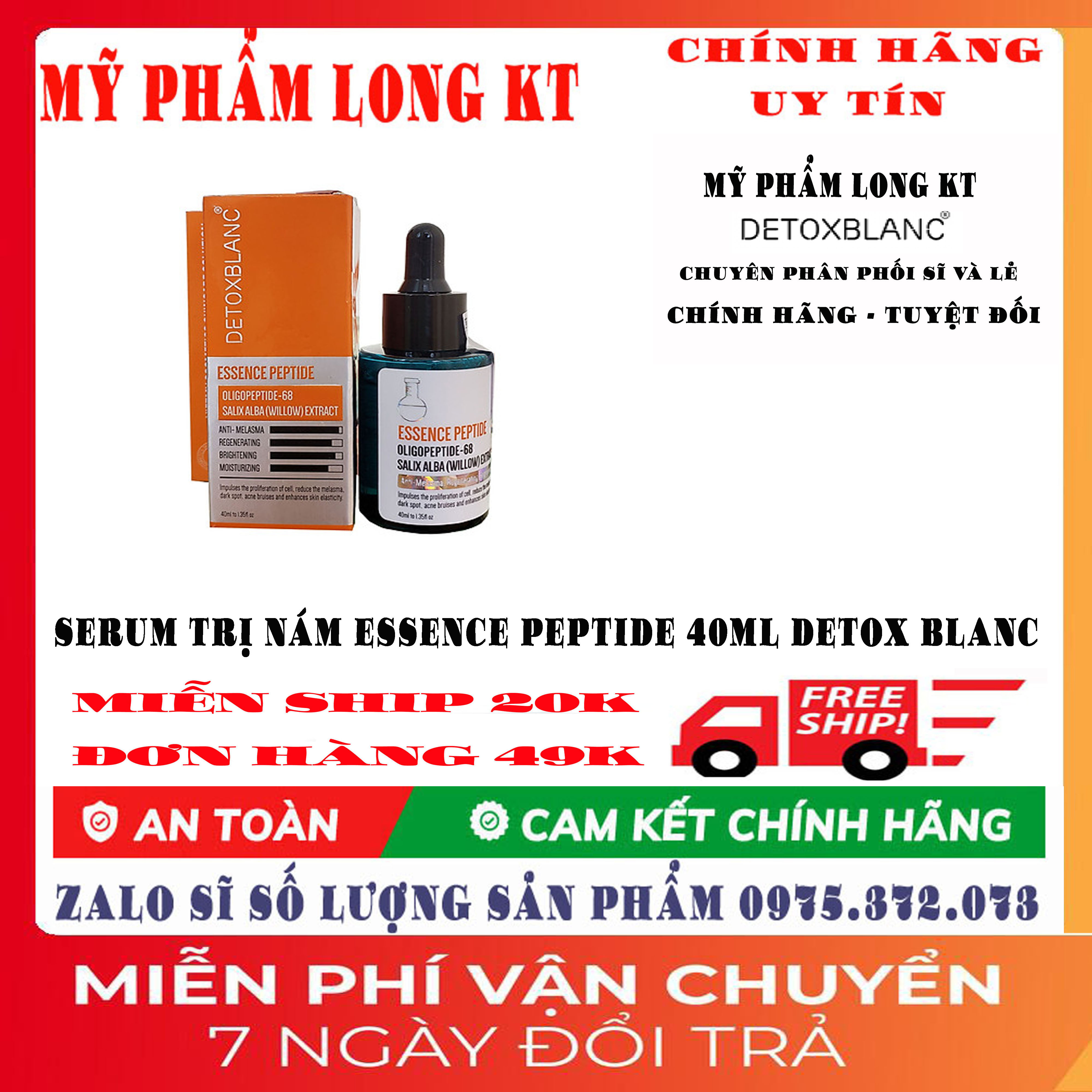 [ Cam Kết - Chính Hãng - Giá Sĩ - Detoxblanc] Serum Trị Nám Essence Peptide Detox Blanc 40Ml Giúp Loại Bỏ Nhanh Chóng Các Vết Sạm Nám Tàn Nhang Đồi Mồi