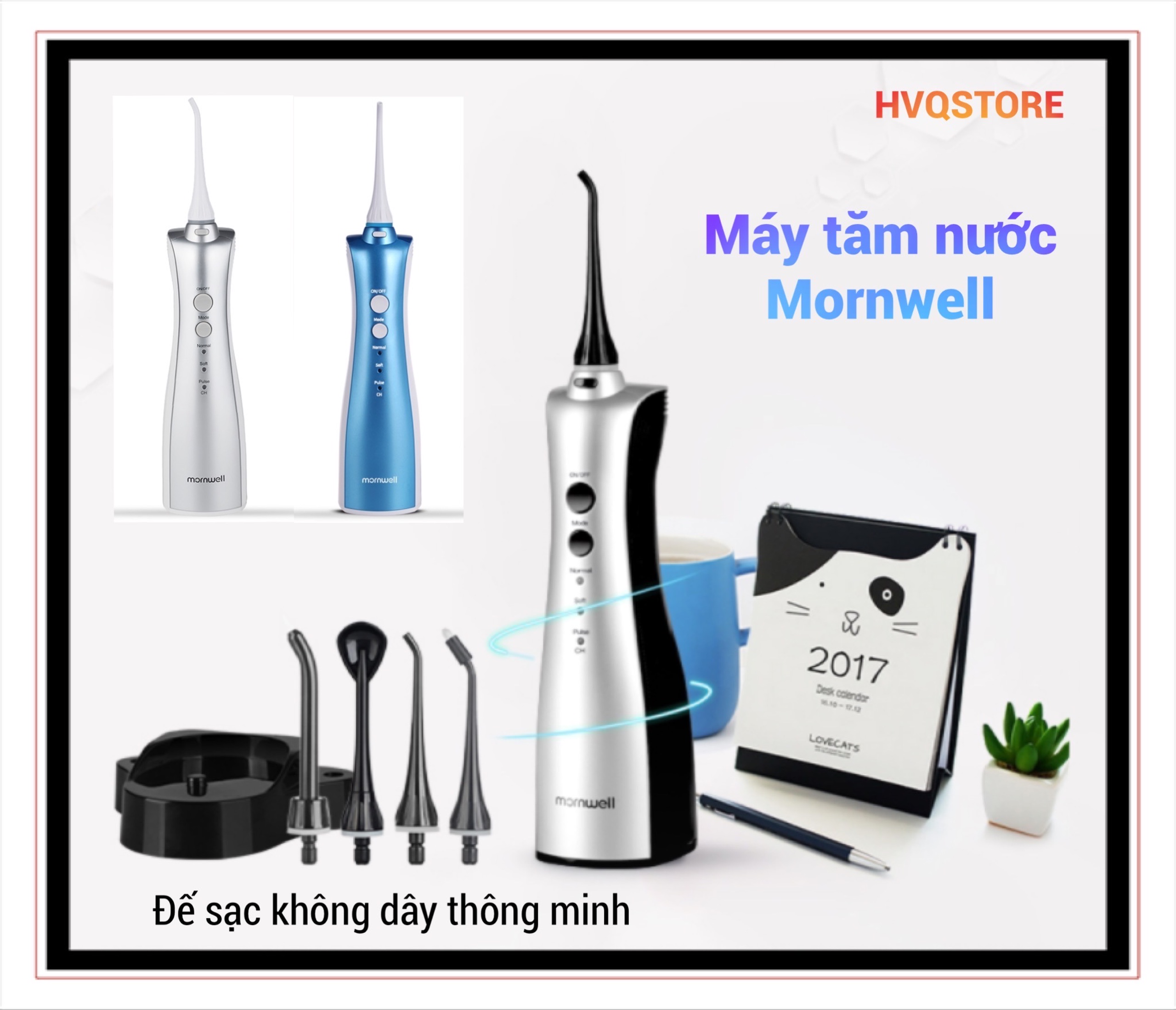 Máy Tăm Nước Mornwell D50 Chính Hãng Với Đế Sạc Không Dây Thông Minh