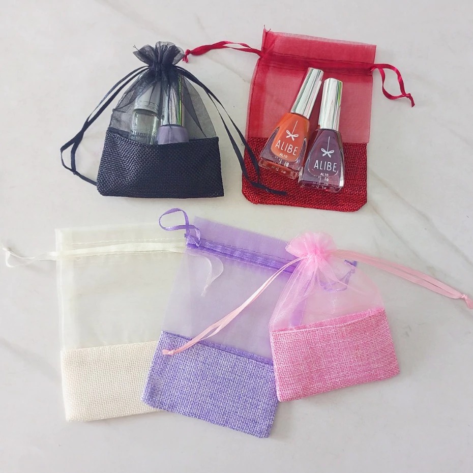 Combo 10 túi vải có dây rút vải bô kết hợp vải voan cỡ 10x14cm gói quá trang trí tiện lợi