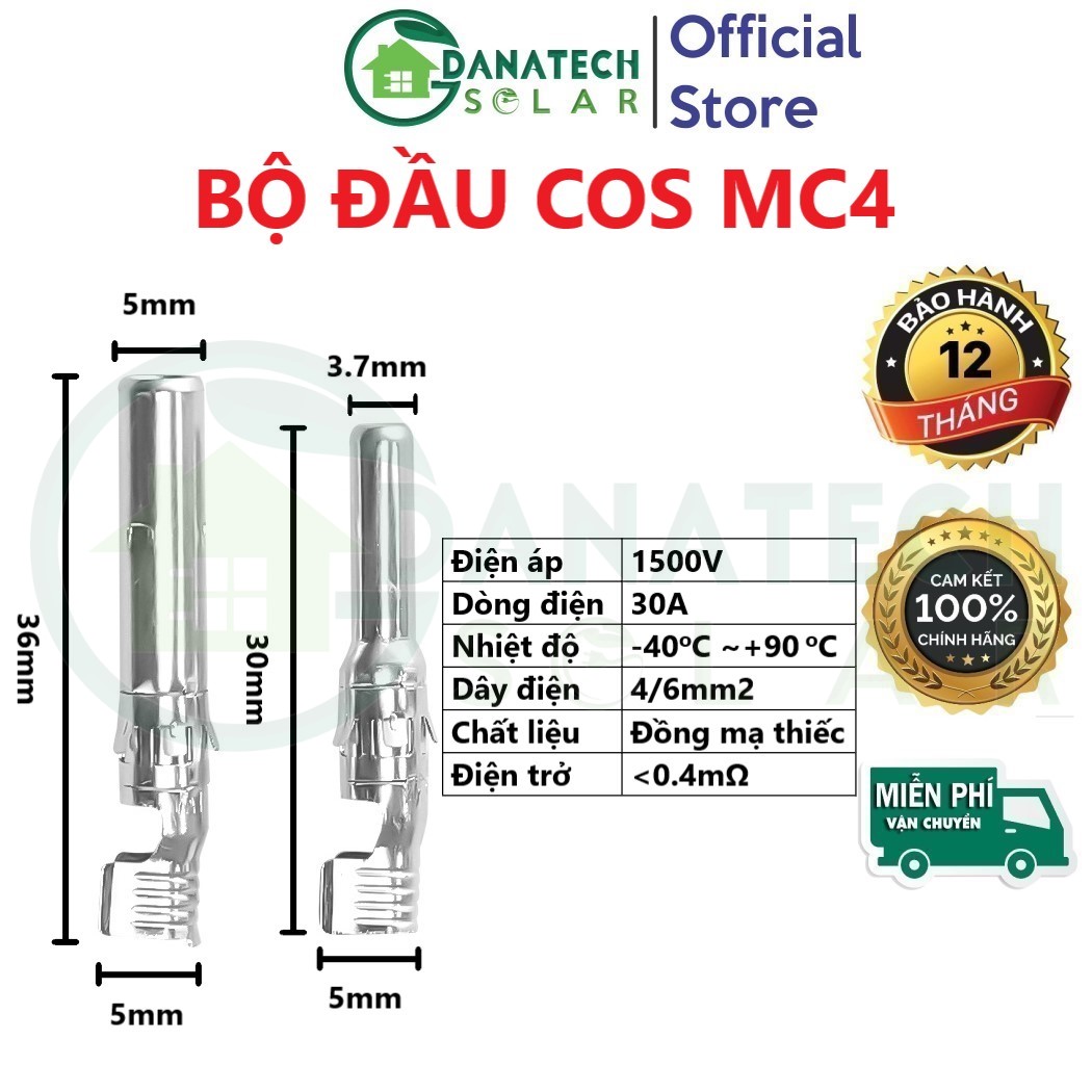 MC4 Leader kết nối các tấm pin và dây cáp bằng đồng mạ thiếc | chống nước IP67 | điện áp 1500V | d