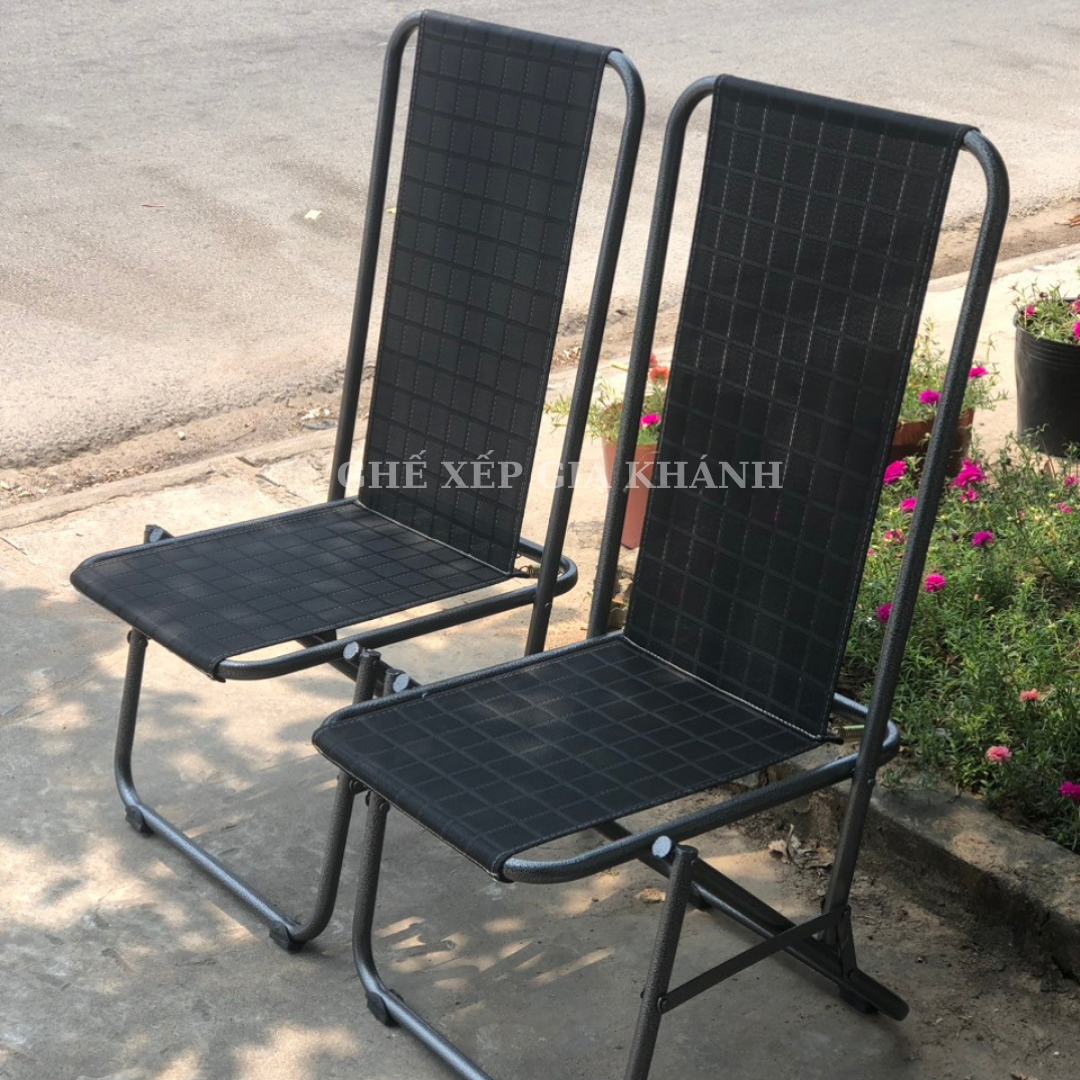 Bộ 2 ghế 1 bàn màu đen 75cm và 85cm lưới lò xo sắt sơn tĩnh điện không trầy sơn sử dụng trong quán c