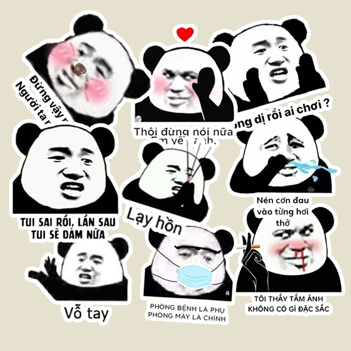 sticker set 30 đến 100 ảnh Meme Gấu Trúc bựa. cute. hài hước