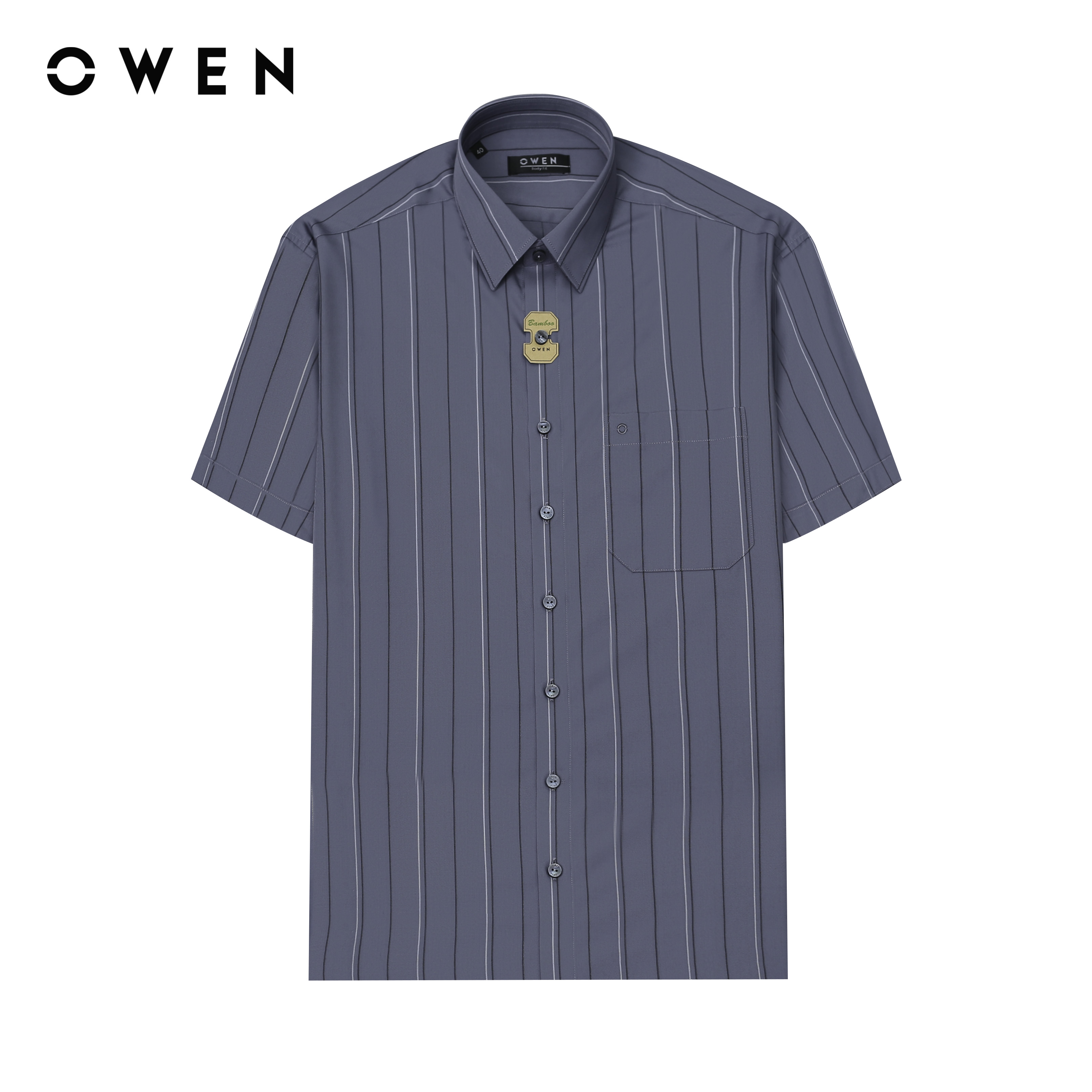 OWEN - Áo sơ mi ngắn tay Body Fit AB230738NT màu Ghi chất liệu Bamboo