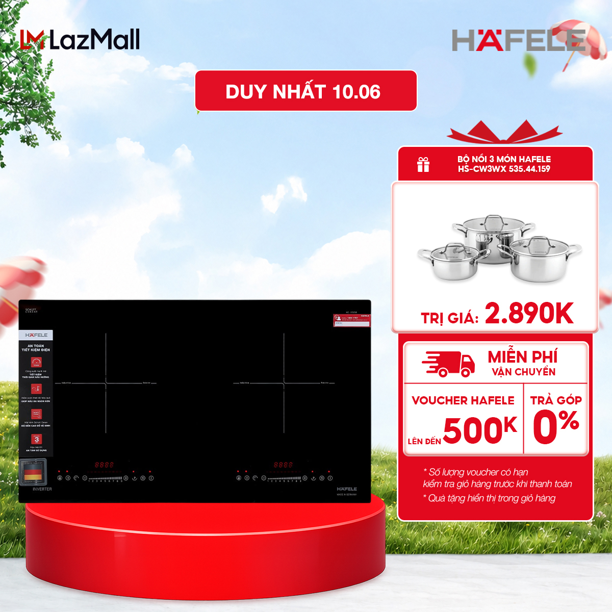 Bếp từ 2 vùng nấu Hafele HC-I7325B - Lắp âm, Kích thước 730x430mm, Màu đen