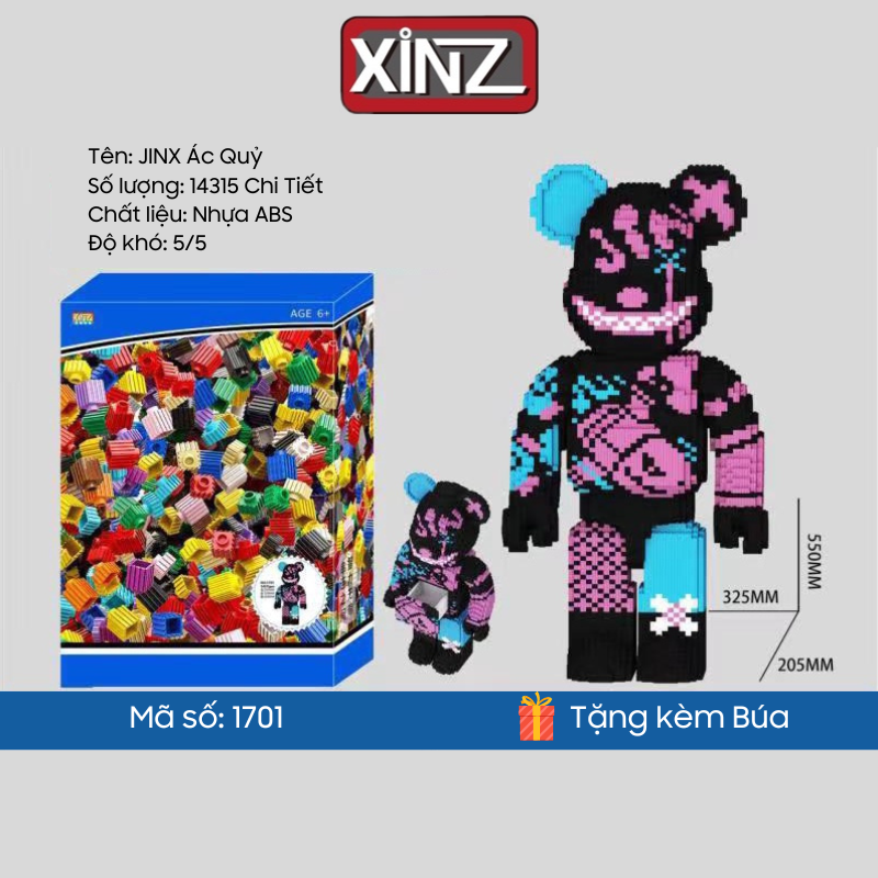 Lego Mô Hình Lắp Ráp Gấu Bearbrick Bạo Lực JINX 55cm - Xinz 1701 - 14315 PCS