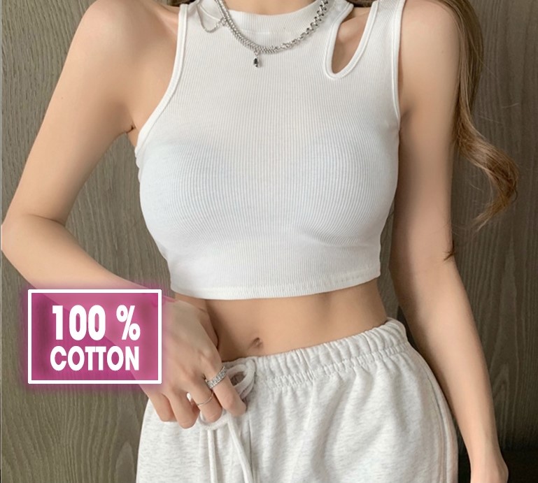 Áo croptop sát nách sẻ vai nữ  áo balo kiểu nữ không tay ôm body sang chảnh thun gân 100% cotton đen