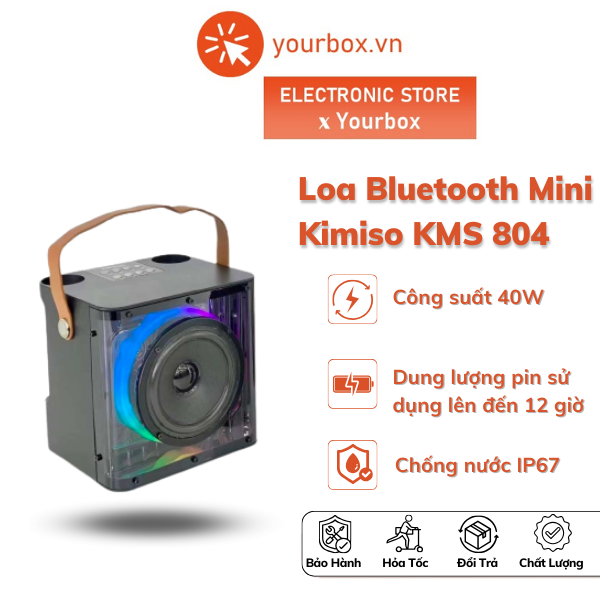 Loa Bluetooth karaoke mini KIMISO KMS-804 kèm 2 micro không dây xách tay công suất lớn âm thanh sống động - Yourbox.vn