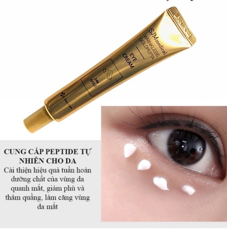 Kem dưỡng mắt SJM medical Wrinkless GoldPepta Eye Cream 24 Gold 40ml Hàn Quốc Giảm Nếp Nhăn Cấp Ẩm Giảm Thâm Quầng Mắt