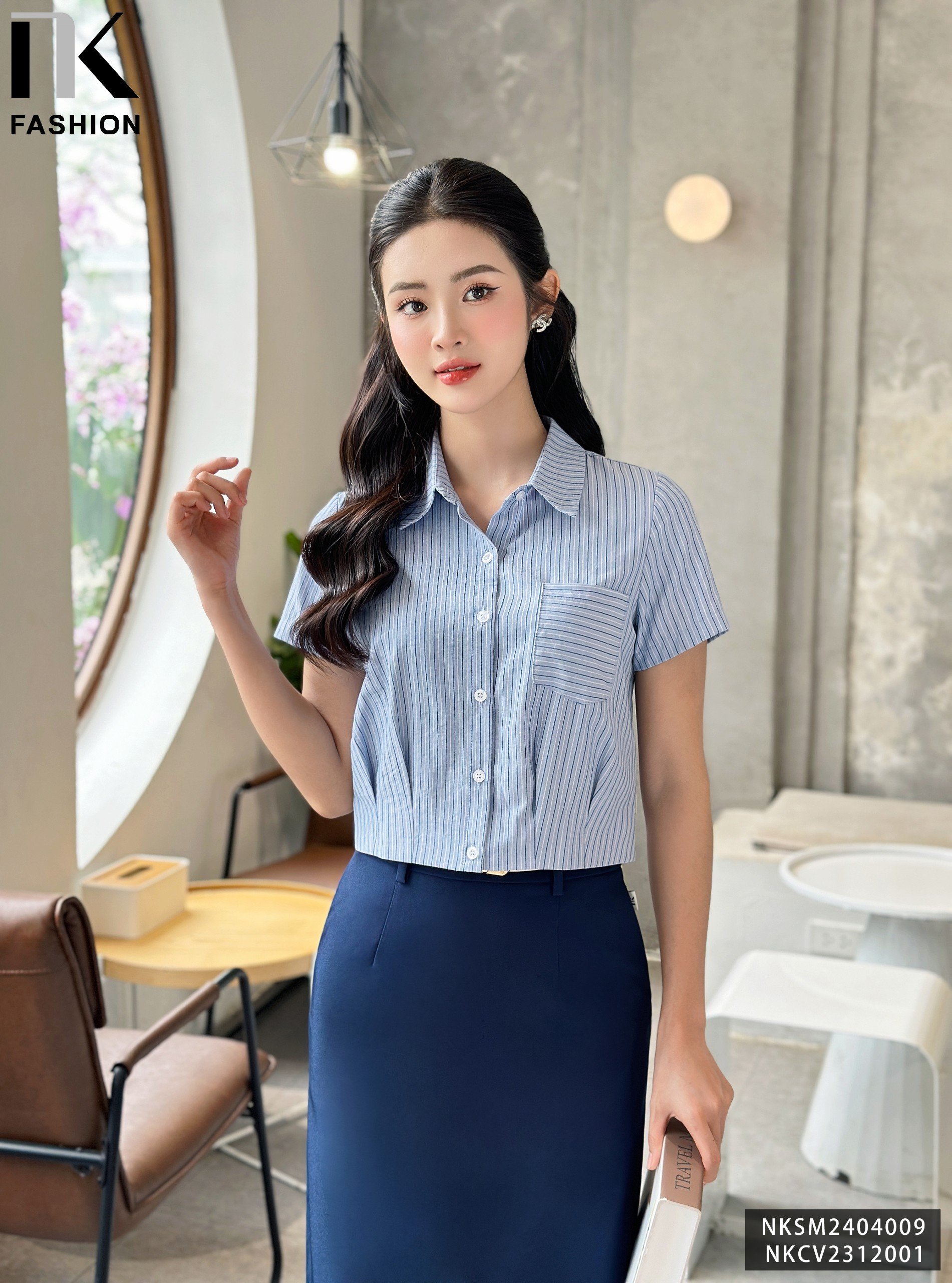 Áo Sơ Mi Cổ Đức Túi Ốp NK Fashion Công Sở Nữ Thanh Lịch Trẻ Trung Vải Mềm Mịn NKSM2404009
