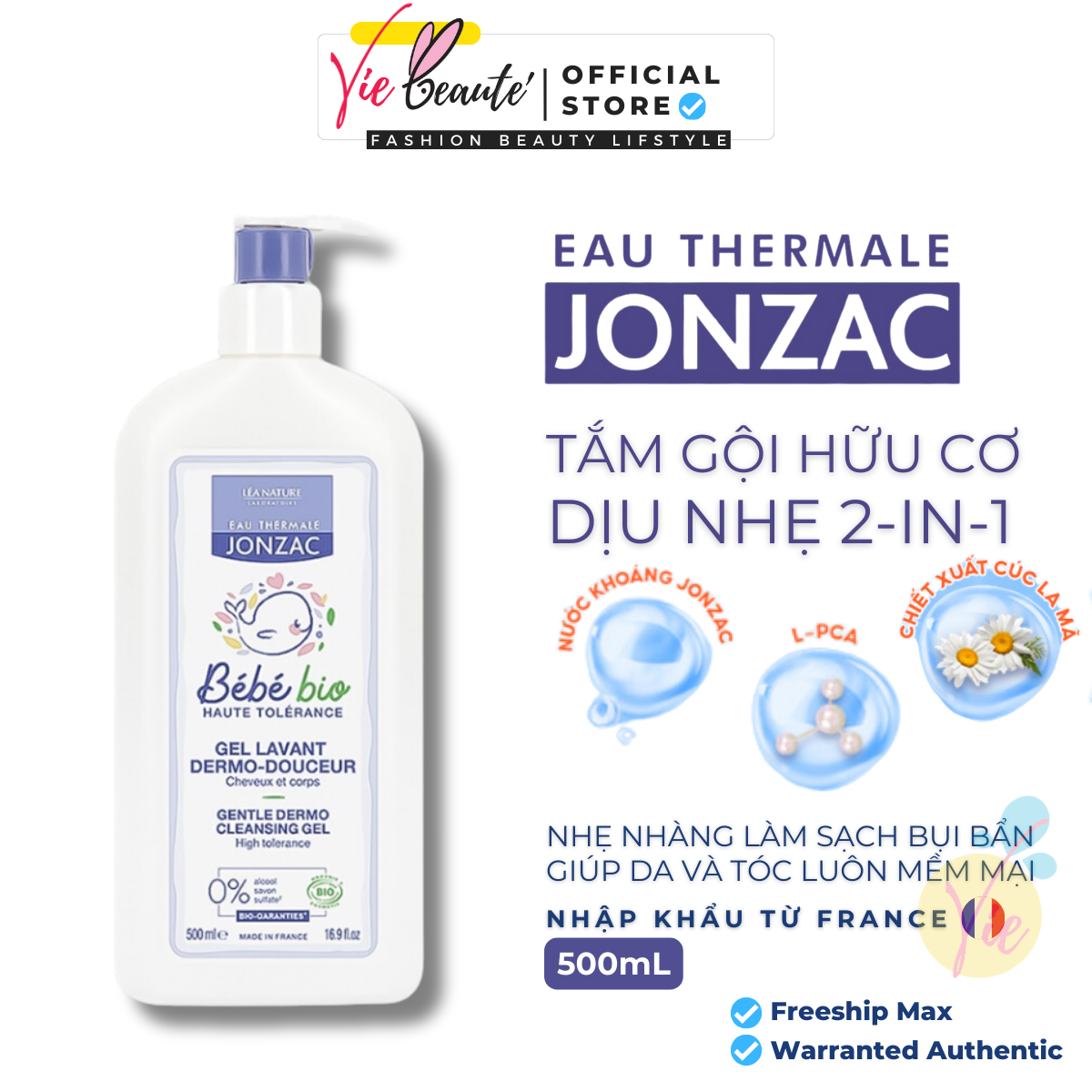 Sữa Tắm Gội Cho Bé Jonzac Eau Thermale - Jonzac Bébé Bio Gentle Dermo Cleansing Gel