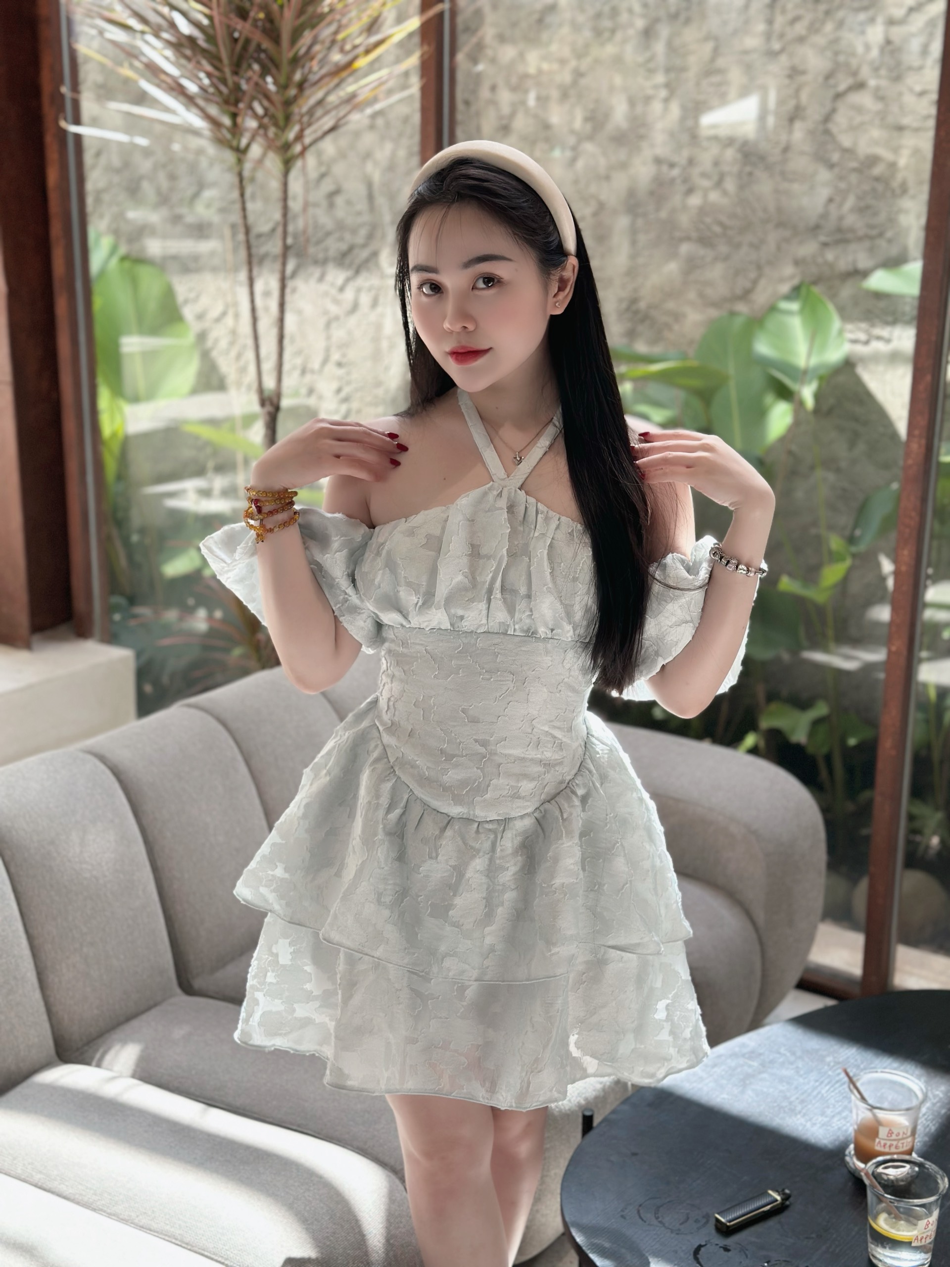 YU CHERRY | Đầm nữ 2 tầng kiểu tay phồng cột nơ Emily Halter Dress YD173