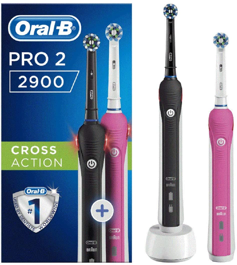Bàn Chải Điện Oral B Pro 2 2900 - Set 2 Bàn Chải Đánh Răng Màu Đen Và Hồng