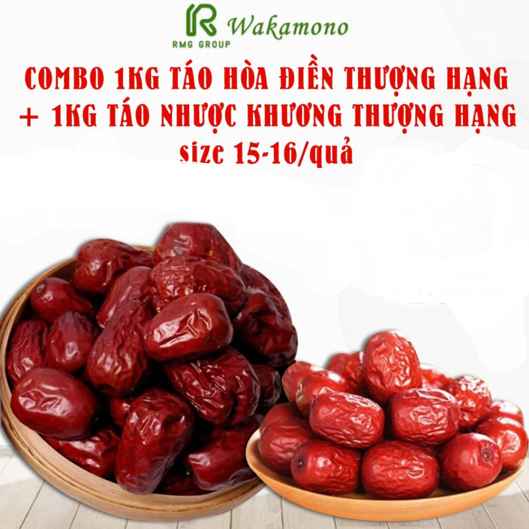 Combo 1kg táo đỏ Hòa Điền Wakamono thượng hạng size 80-90 quả/kg + táo Nhược Khương Wakamono size 2