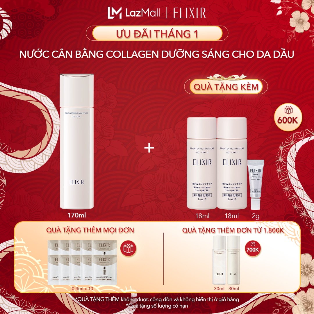 [QUÀ 600K] Nước cân bằng trắng da ngăn ngừa lão hóa da ELIXIR Brightening Moisture Lotion I