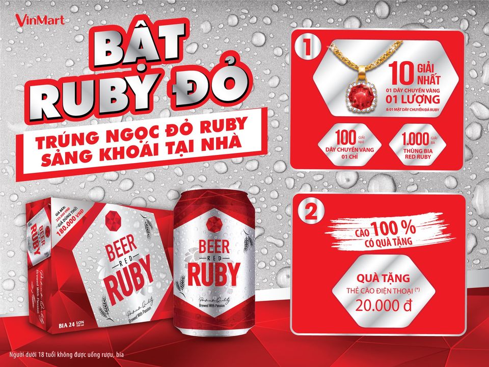 THÙNG BIA RED RUBY 24 LON X 330ML BẬT RUBY ĐỎ TRÚNG NGỌC ĐỎ RUBY SẢNG KHOÁI TẠI NHÀ
