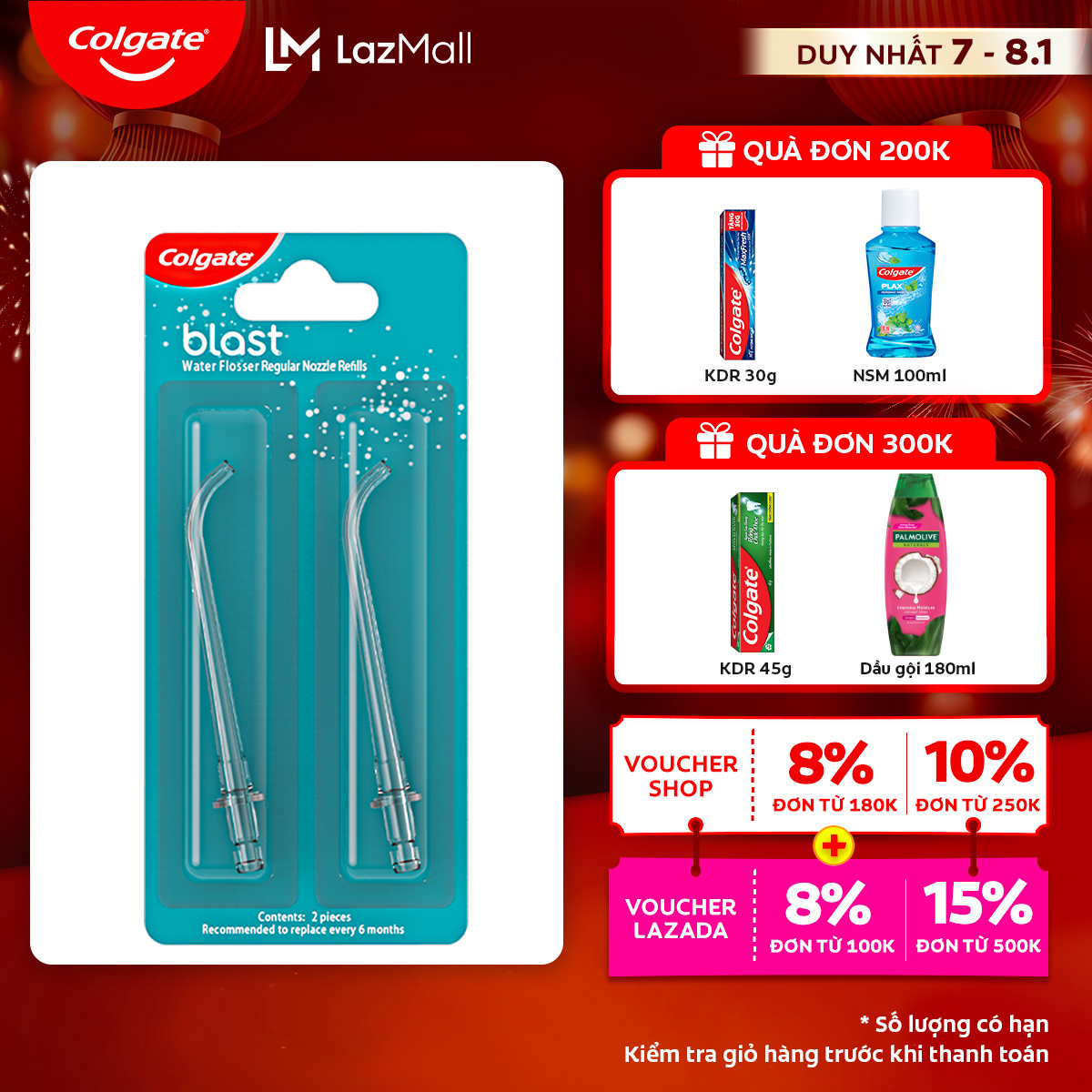 [Chỉ 7-8.1_Áp Voucher giảm thêm đến 23%]Bộ 2 đầu tăm nước Colgate thay thế - Phụ kiện cho máy tăm nư