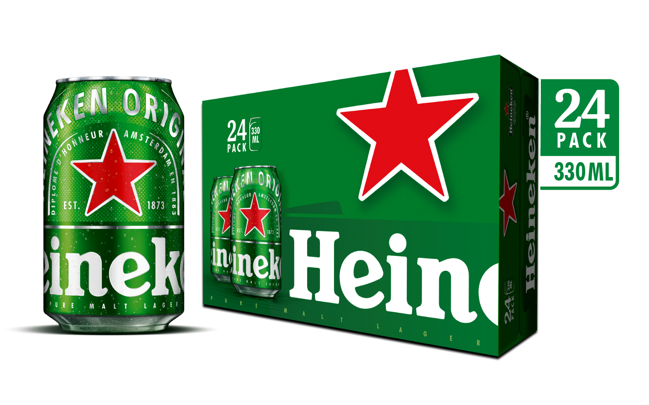Thùng 24 lon bia Heineken 330ml/lon. Bao bì thường