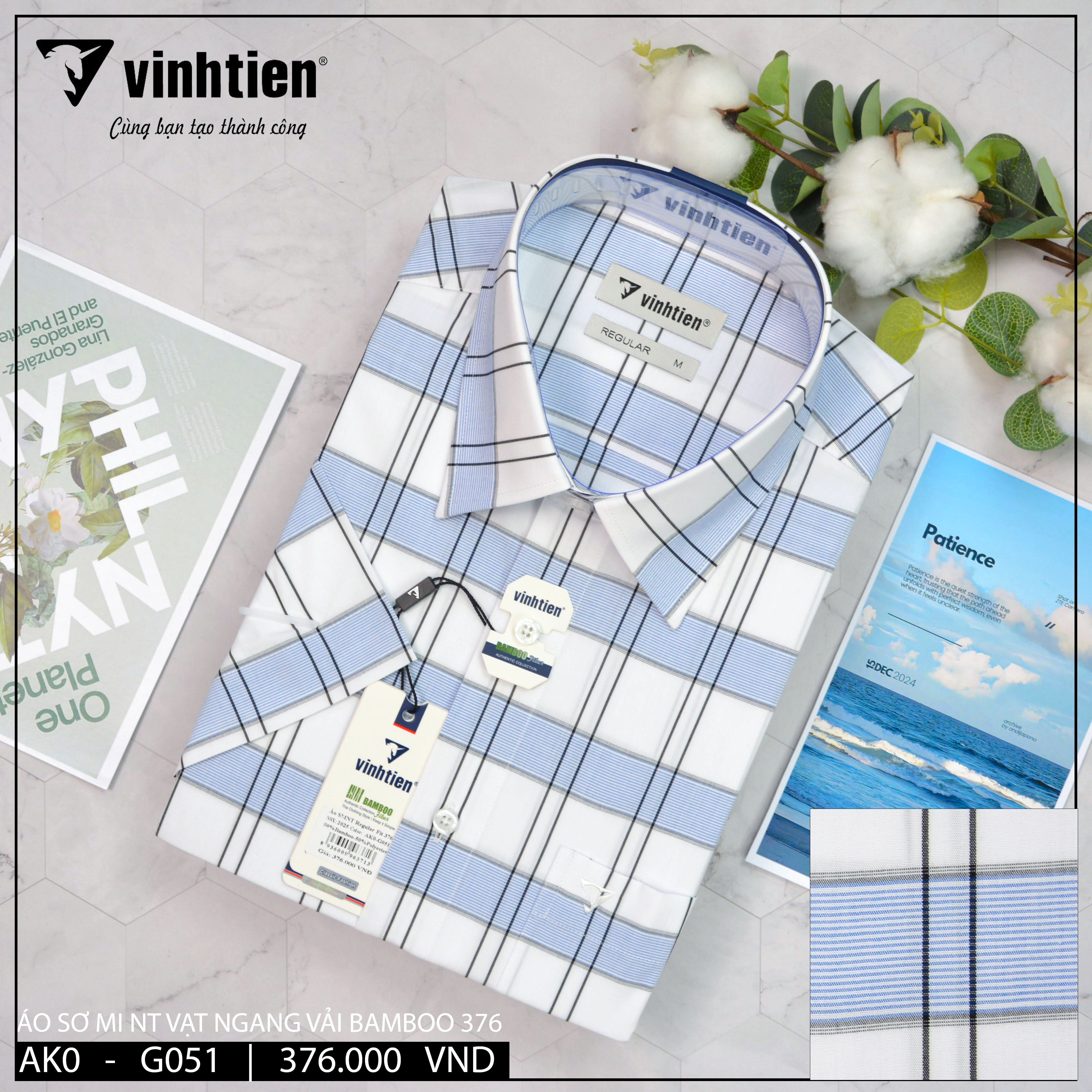 (Freeship Max)[HCM]Áo Sơ Mi Nam Ngắn Tay Caro Vải Bamboo Vạt Ngang Form Regular Vĩnh Tiến 376 - Nhiề
