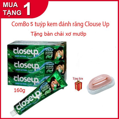 Combo 5 Tuýp Kem Đánh Răng Closeup Thái Lan Tặng Kèm Bàn Chải Xơ Mướp Cao Cấp