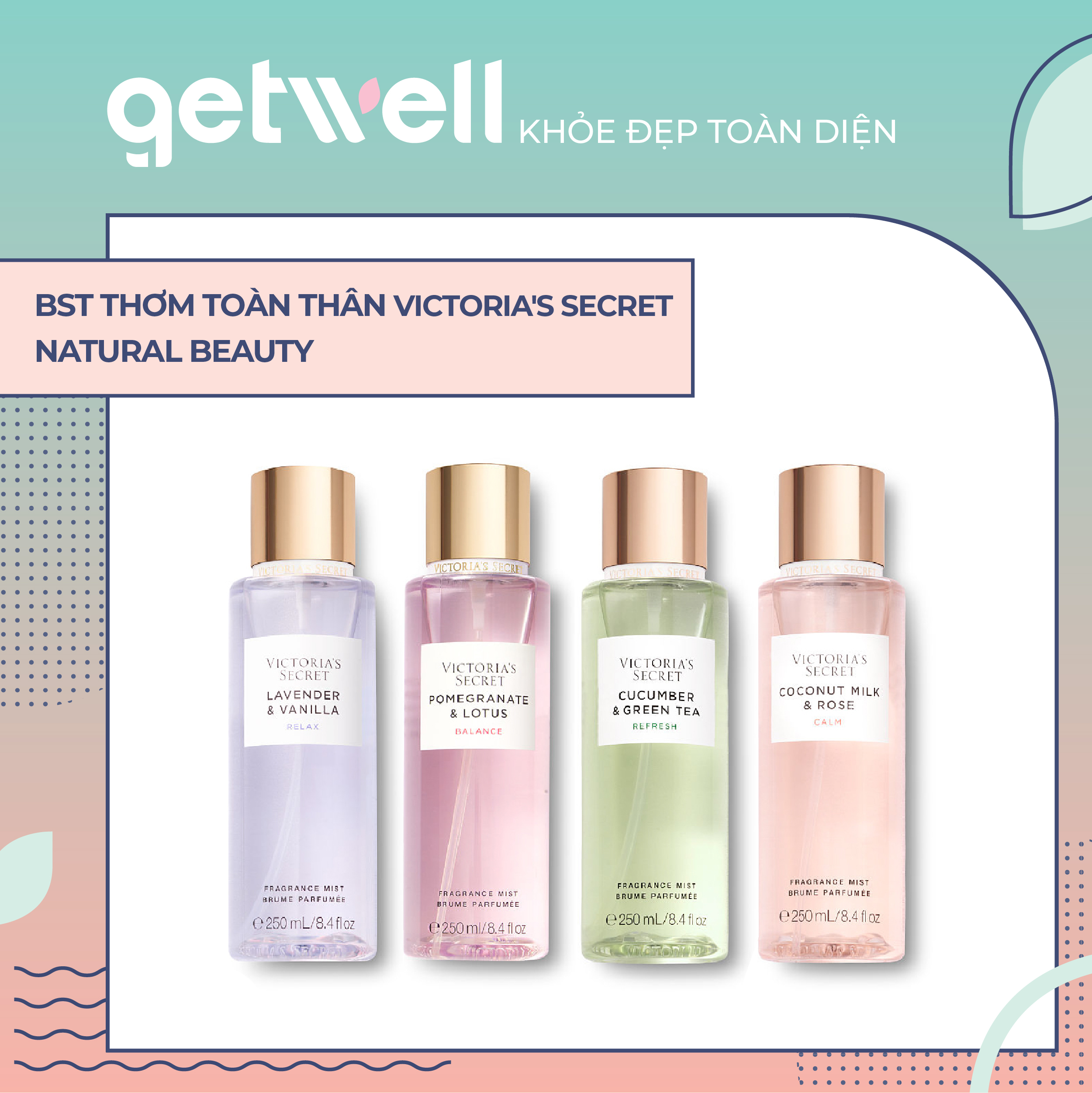 [Hcm]Pomegranate & Lotus | Coconut Milk & Rose | Green Pear & Citrus - Xịt Thơm Toàn Th N Victorias Secret 250Ml