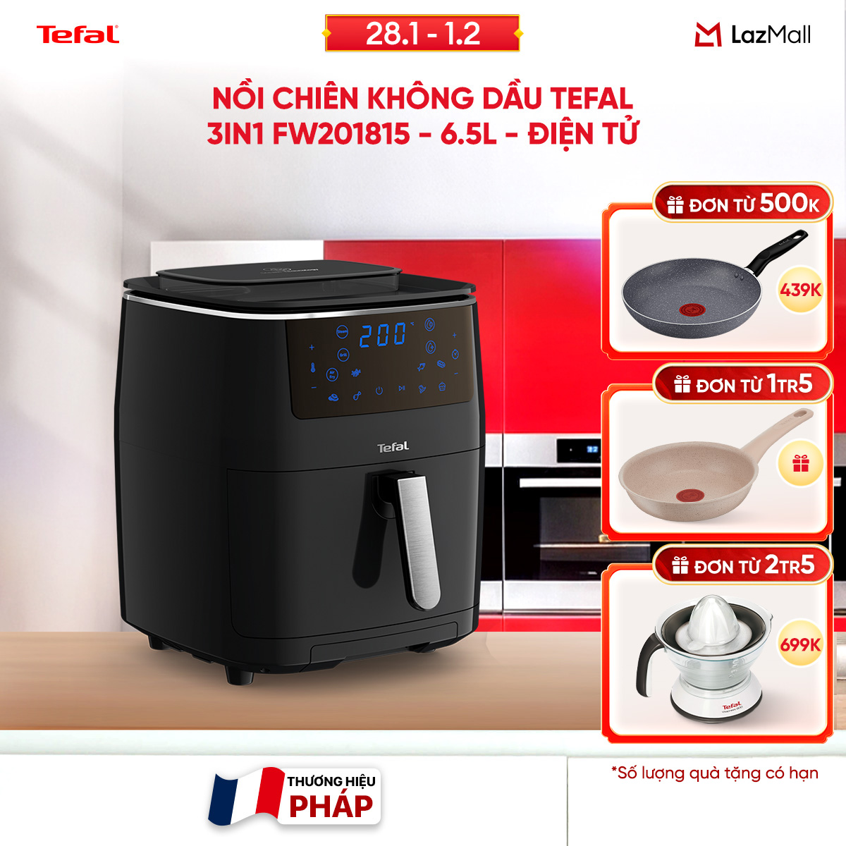 [SIÊU SALE TẾT 15.1 - 10.2] Nồi chiên không dầu hơi nước Tefal 3in1 FW201815 - 6.5L - Điện tử