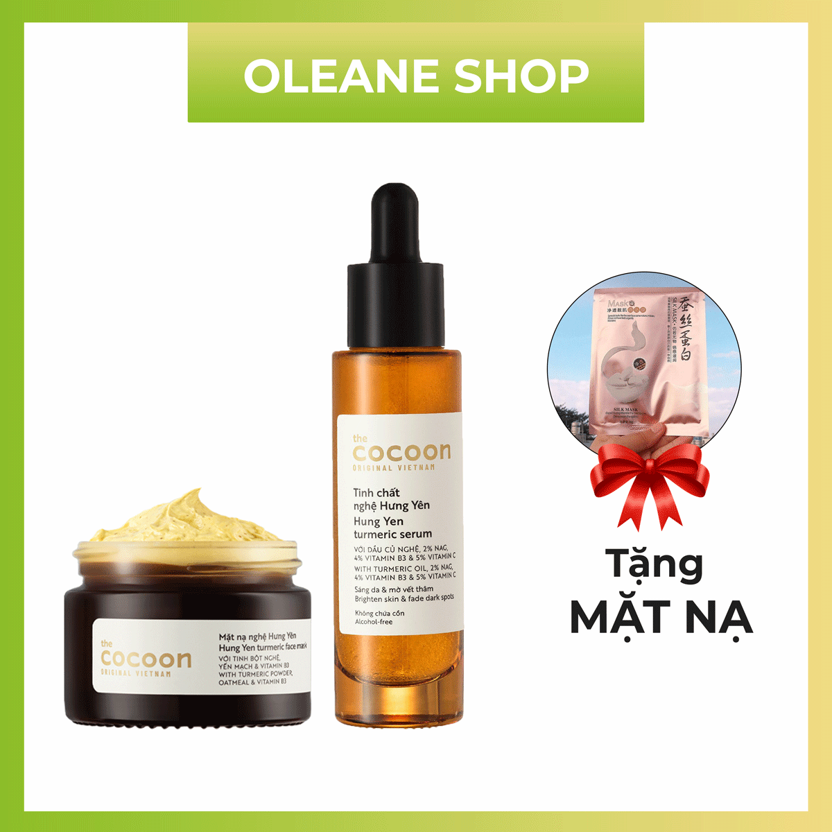 Bộ đôi mặt nạ nghệ & serum tinh chất nghệ Hưng Yên Cocoon giảm mụn thâm dưỡng sáng da chống lão hóa