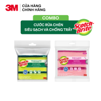 Cước rửa chén 3M™ Scotch-Brite® kháng khuẩn 2 mặt chống trầy gói 3 miếng xanh/ hồng Làm sạch các vết bẩn cứng đầu