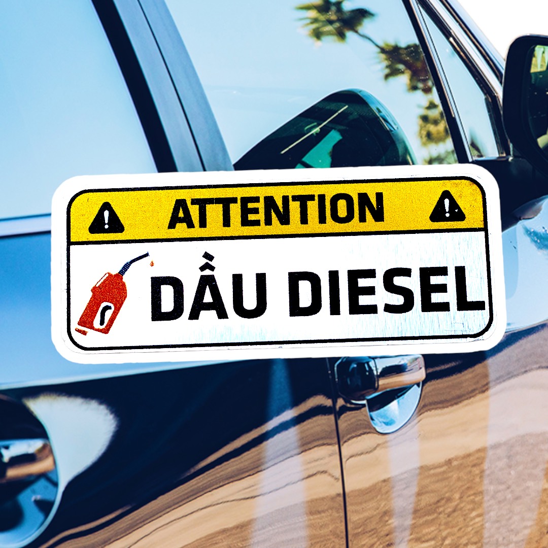 Decal tem nhôm dán cảnh báo đổ xăng A95 dầu Diesel cho xe ô tô