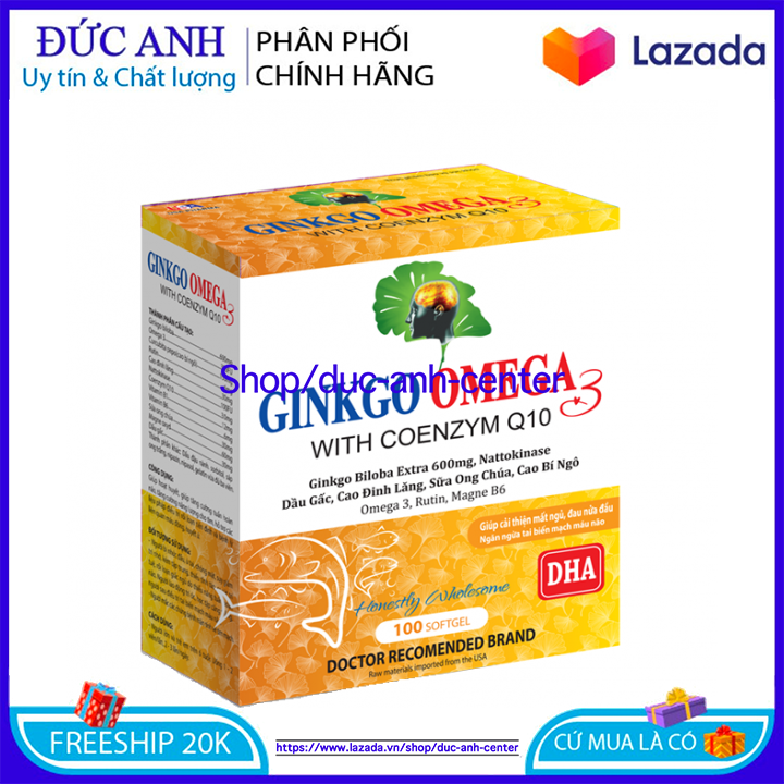 Hoạt huyết dưỡng não Ginko omega 3 with coenzym Q10  giúp cải thiện giấc ngủ  giảm đau dầu hoa mắt c