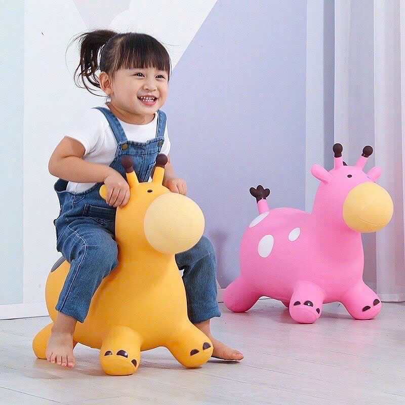 Thú nhún bơm hơi CÓ NHẠC mẫu mới - Thú nhún Bò Sữa cao su nhiều màu