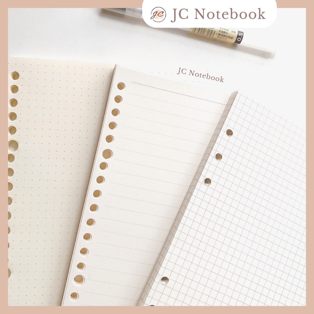 Giấy Refill Ruột Sổ Còng Dot Chấm Bi / Grid Caro Ô Vuông / Planner / Giấy Kraft / Đen 4 6 9 20 26 lỗ
