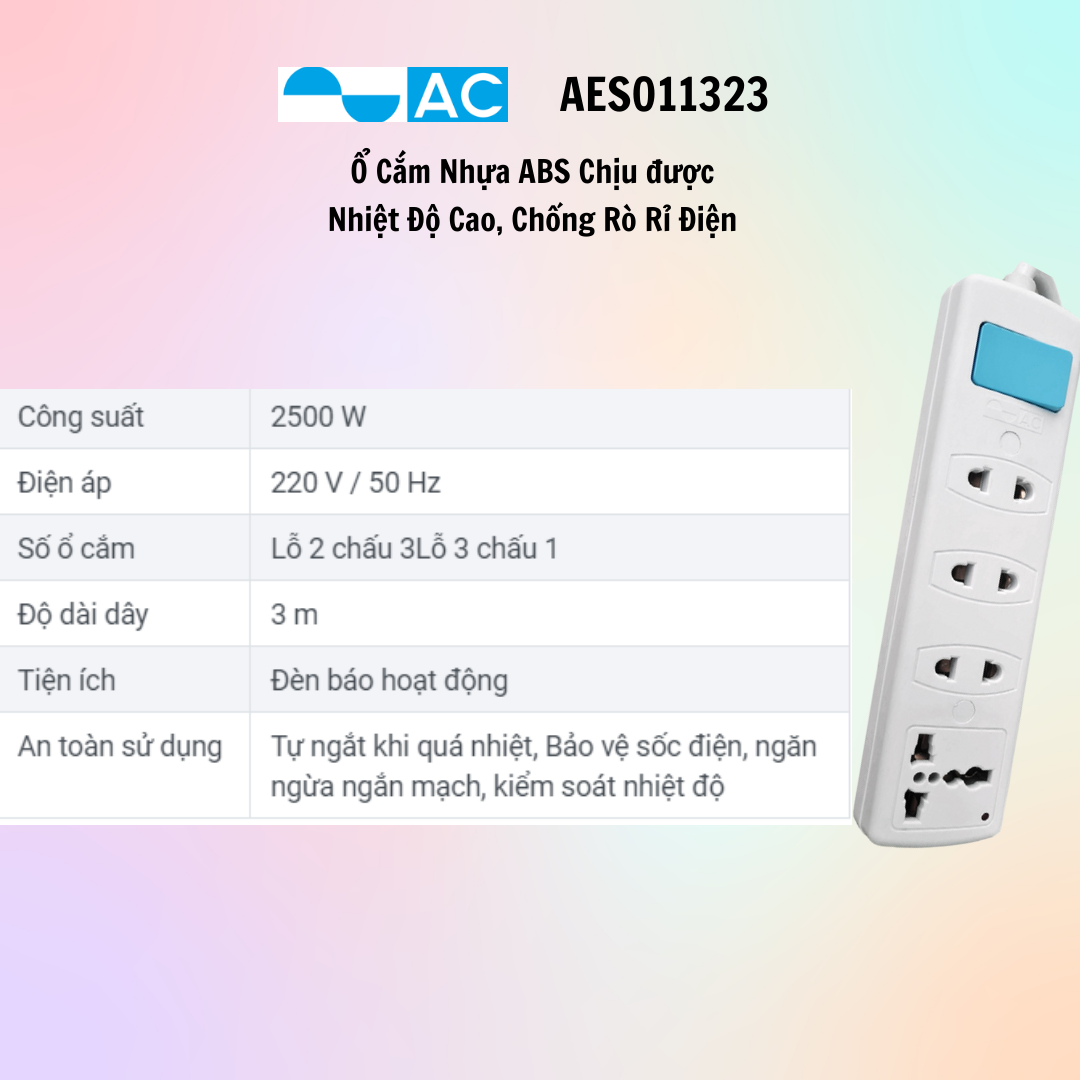 Ổ Cắm Nhựa AC NANOCO ABS Chịu được Nhiệt Độ Cao Chống Rò Rỉ Điện AES011343/AES011323 - Hàng Chính Hã