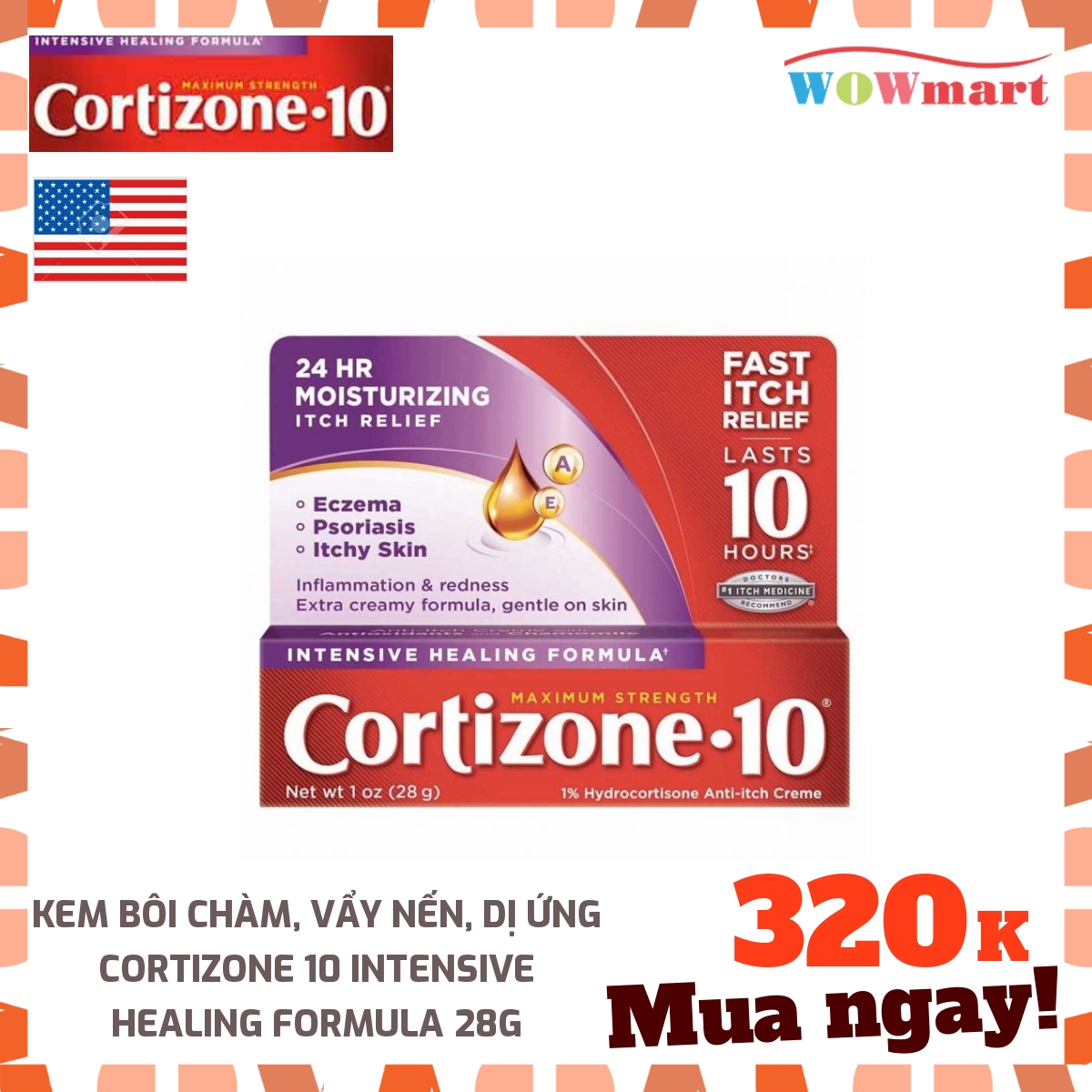 Kem Bôi Chàm Vẩy Nến Dị Ứng Cortizone 10 Intensive Healing Formula 28G - [Mỹ]