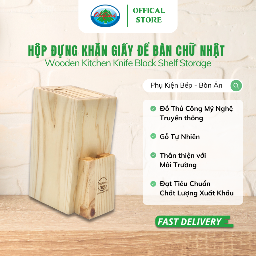 Ống Dao Gỗ Ohiama Wooden Kitchen Knife Block Shelf Storage Hộp Cắm Dao Nhiều Ngăn Đồ Dùng Nhà Bếp