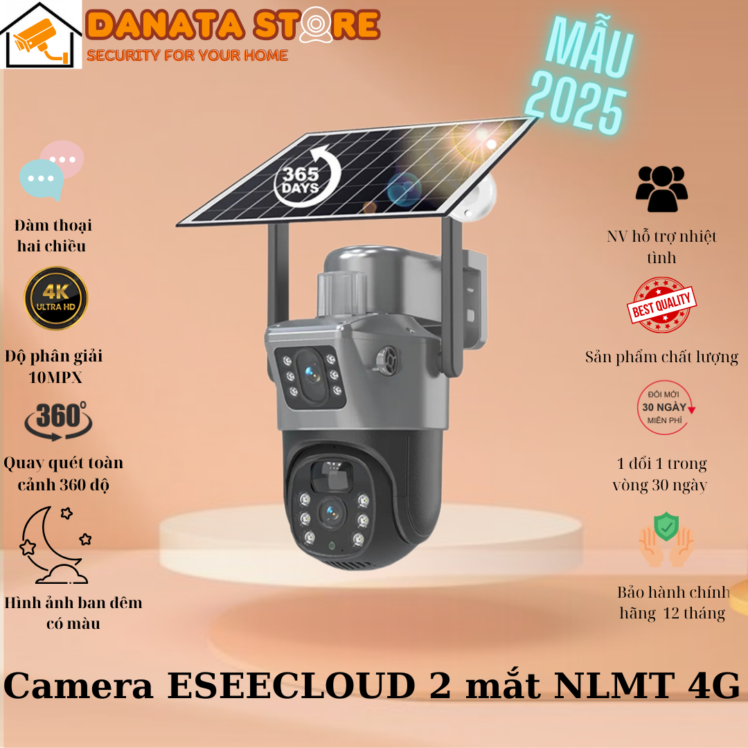 (Lỗi 1 đổi 1) Camera ESEE ngoài trời dùng sim 4G năng lượng mặt trời 2 ống kính - Hàng chính hãng